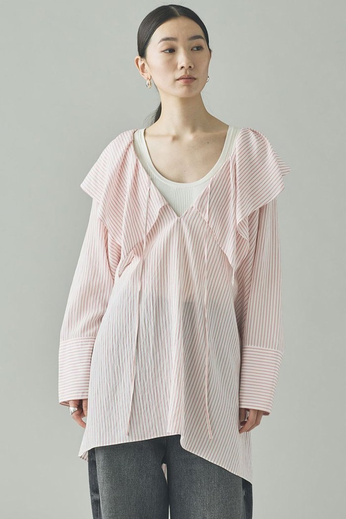 【カレンソロジー/Curensology】の〈C.S.G〉ストライプラッフルブラウス インテリア・キッズ・メンズ・レディースファッション・服の通販 founy(ファニー) https://founy.com/ ファッション Fashion レディースファッション Fashion for Women トップス・カットソー Cut & Sew Tops シャツ・ブラウス・オフィスカジュアル Elegant Blouses & Button-Ups インナー Innerwear ストライプ Stripe, Striped Pattern スリーブ Sleeve, Long Sleeve / Short Sleeve フランス France, French フリル Frill, Ruffle ロング Long, Long-Length 夏 Summer |ID: prp329100004901648 ipo3291000000036679896