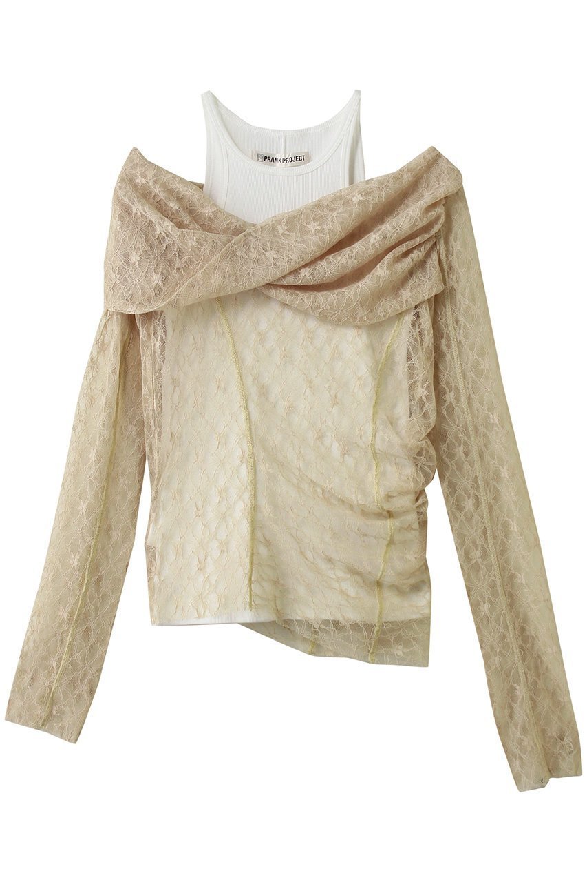 【プランク プロジェクト/PRANK PROJECT】のオフショルダーレイヤードトップ インテリア・キッズ・メンズ・レディースファッション・服の通販 founy(ファニー) 　ファッション　Fashion　レディースファッション　Fashion for Women　トップス・カットソー　Cut & Sew Tops　キャミソール&ノースリーブ　Camisoles & Sleeveless Tops　シャツ・ブラウス・オフィスカジュアル　Elegant Blouses & Button-Ups　インナー　Innerwear　カットソー　Cut and Sewn Top　キャミソール　Camisole, Spaghetti Strap Top　ストレッチ　Stretch, Stretchy Fabric　タンク　Tank Top, Sleeveless Top　ノースリーブ　Sleeveless, No-Sleeve　レース　Lace, Lace Fabric　BGE(ベージュ)|ID: prp329100004901698 ipo3291000000036680415