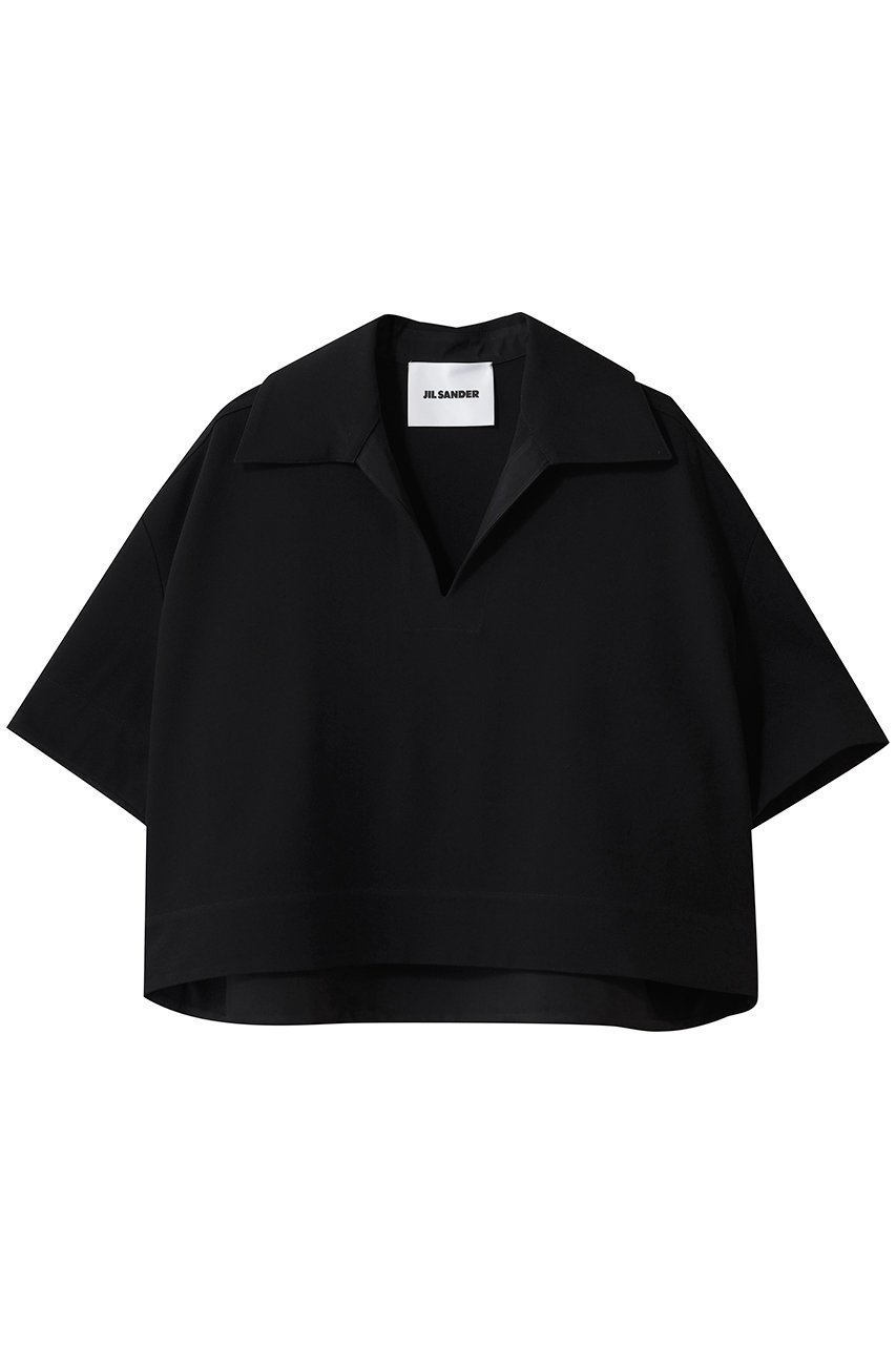 【ジル サンダー/JIL SANDER】のオープンカラー ジャージーショートスリーブ トップス インテリア・キッズ・メンズ・レディースファッション・服の通販 founy(ファウニー) 　ファッション　Fashion　レディースファッション　Fashion for Women　トップス・カットソー　Cut & Sew Tops　シャツ・ブラウス・オフィスカジュアル　Elegant Blouses & Button-Ups　ロングTシャツ・Tシャツ　Longline T-Shirts & Tees　カットソー・ベーシックTシャツ　Cut-and-Sewn Tops / Stretch Tees & Basics　ショート　Short, Short Length　スタイリッシュ　Stylish, Fashionable　スラックス　Slacks, Dress Pants　スリーブ　Sleeve, Long Sleeve / Short Sleeve　デニム　Denim, Jeans Material　ポロシャツ　Polo Shirt, Collared Tee　再入荷　Restock / Back in Stock　ブラック|ID: prp329100004901700 ipo3291000000036925710
