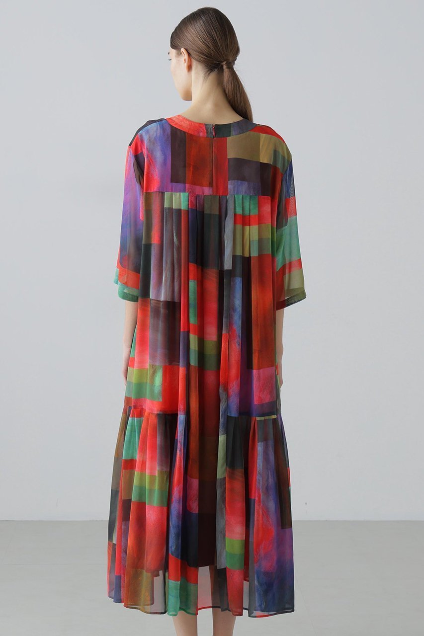 【アドーア/ADORE】のアブストラクトブロッキングプリントワンピース 人気、トレンドファッション・服の通販 founy(ファニー) 　ファッション　Fashion　レディースファッション　Fashion for Women　ワンピース　Dresses　チュニック　Tunic Tops & Dresses　シフォン　Chiffon, Lightweight Fabric　チュニック　Tunic, Long Top　ドレス　Dress, One-Piece　ブロッキング　Color Blocking, Panel Design　プリント　Print, Printed Pattern　ロング　Long, Long-Length　other-5|ID: prp329100004901725 ipo3291000000036680656