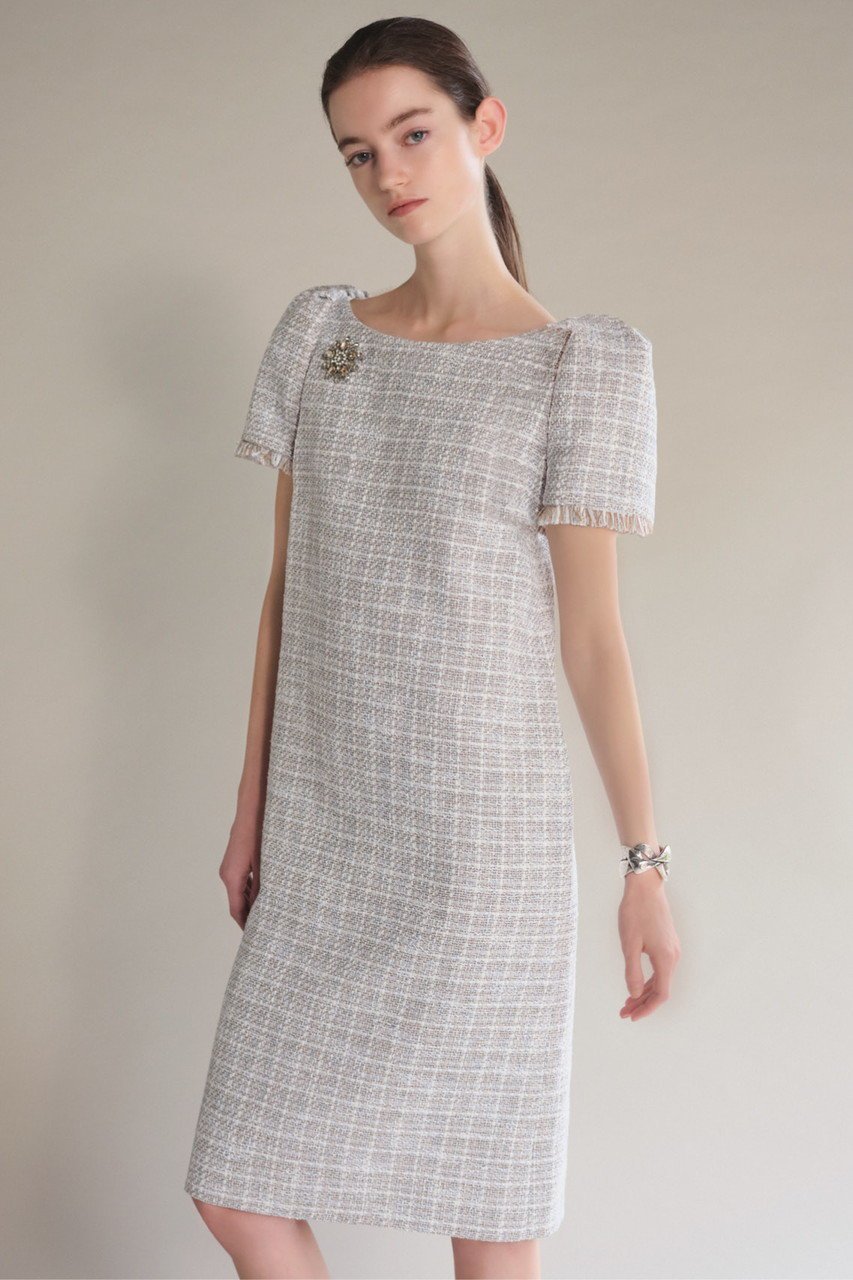 【デイジーリン/DAISY LIN】のWashable Tweed “Elegant Puff Dress” 人気、トレンドファッション・服の通販 founy(ファニー) 　ファッション　Fashion　レディースファッション　Fashion for Women　ワンピース　Dresses　フォーマル・パーティードレス・結婚式用ドレス　Elegant & Casual Dresses　チュニック　Tunic Tops & Dresses　エレガント 上品　Elegant　洗える　Machine Washable　クラシック　Classic, Timeless Style　スリーブ　Sleeve, Long Sleeve / Short Sleeve　チュニック　Tunic, Long Top　ツイード　Twill, Twill Weave　定番　Standard, Basic Item　フリンジ　Fringe, Tassel　ボックス　Boxy, Box Shape　リラックス　Relax, Relaxed Fit　other-7|ID: prp329100004901748 ipo3291000000036680877