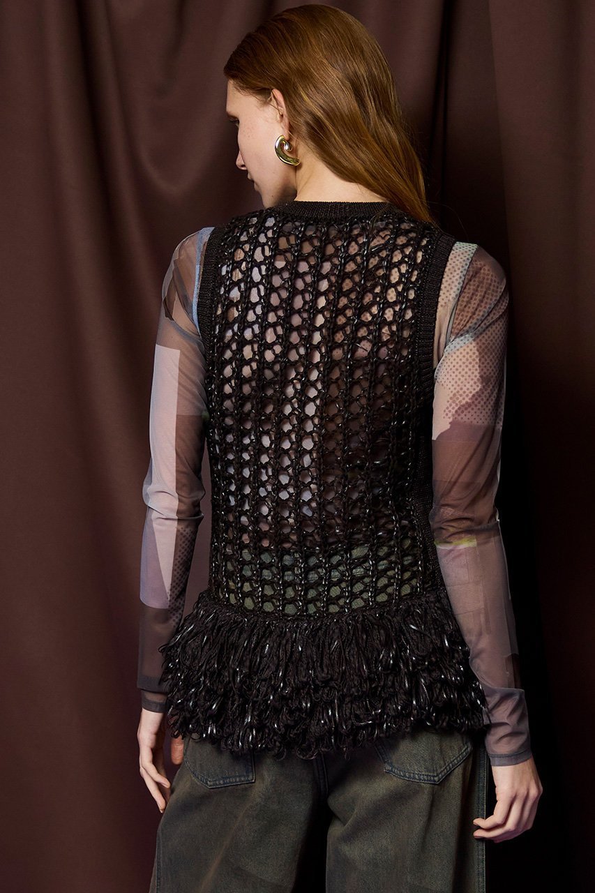 【メゾンスペシャル/MAISON SPECIAL】のFringe Mesh Vest/フリンジメッシュベスト 人気、トレンドファッション・服の通販 founy(ファニー) 　ファッション　Fashion　レディースファッション　Fashion for Women　アウター　Coat / Outerwear Collection　トップス・カットソー　Cut & Sew Tops　キャミソール&ノースリーブ　Camisoles & Sleeveless Tops　シャツ・ブラウス・オフィスカジュアル　Elegant Blouses & Button-Ups　ベスト&ジレ / 重ね着スタイル　Vests & Gilets　インナー　Innerwear　クロシェ　Crochet, Knitted Lace　シアー　Sheer, See-Through　手編み　Hand-Knitted, Handmade Knit　ノースリーブ　Sleeveless, No-Sleeve　フリンジ　Fringe, Tassel　ベスト　Vest, Waistcoat　メッシュ　Mesh, Net Fabric　おすすめ　Recommended / Our Picks　other-8|ID: prp329100004901765 ipo3291000000036711749