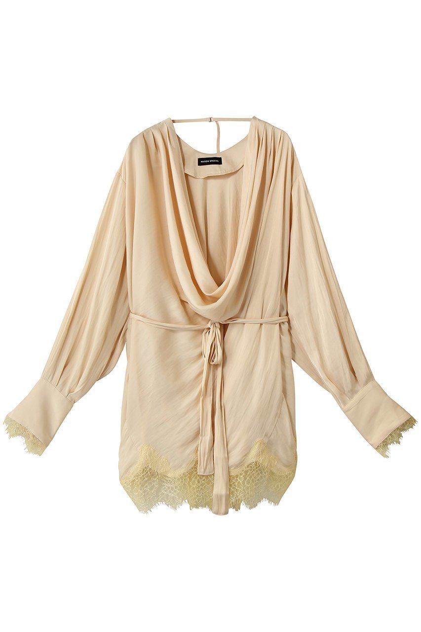 【メゾンスペシャル/MAISON SPECIAL】のLace combo drape shirt/レースコンビドレープシャツ インテリア・キッズ・メンズ・レディースファッション・服の通販 founy(ファニー) ファッション Fashion レディースファッション Fashion for Women トップス・カットソー Cut & Sew Tops シャツ・ブラウス・オフィスカジュアル Elegant Blouses & Button-Ups インナー Innerwear サテン Satin, Glossy Fabric スリーブ Sleeve, Long Sleeve / Short Sleeve センター Center, Center Line ドレープ Drape, Draping Fabric フロント Front, Front Design レース Lace, Lace Fabric ロング Long, Long-Length エレガント 上品 Elegant YEL(イエロー)|ID: prp329100004901769 ipo3291000000036681096