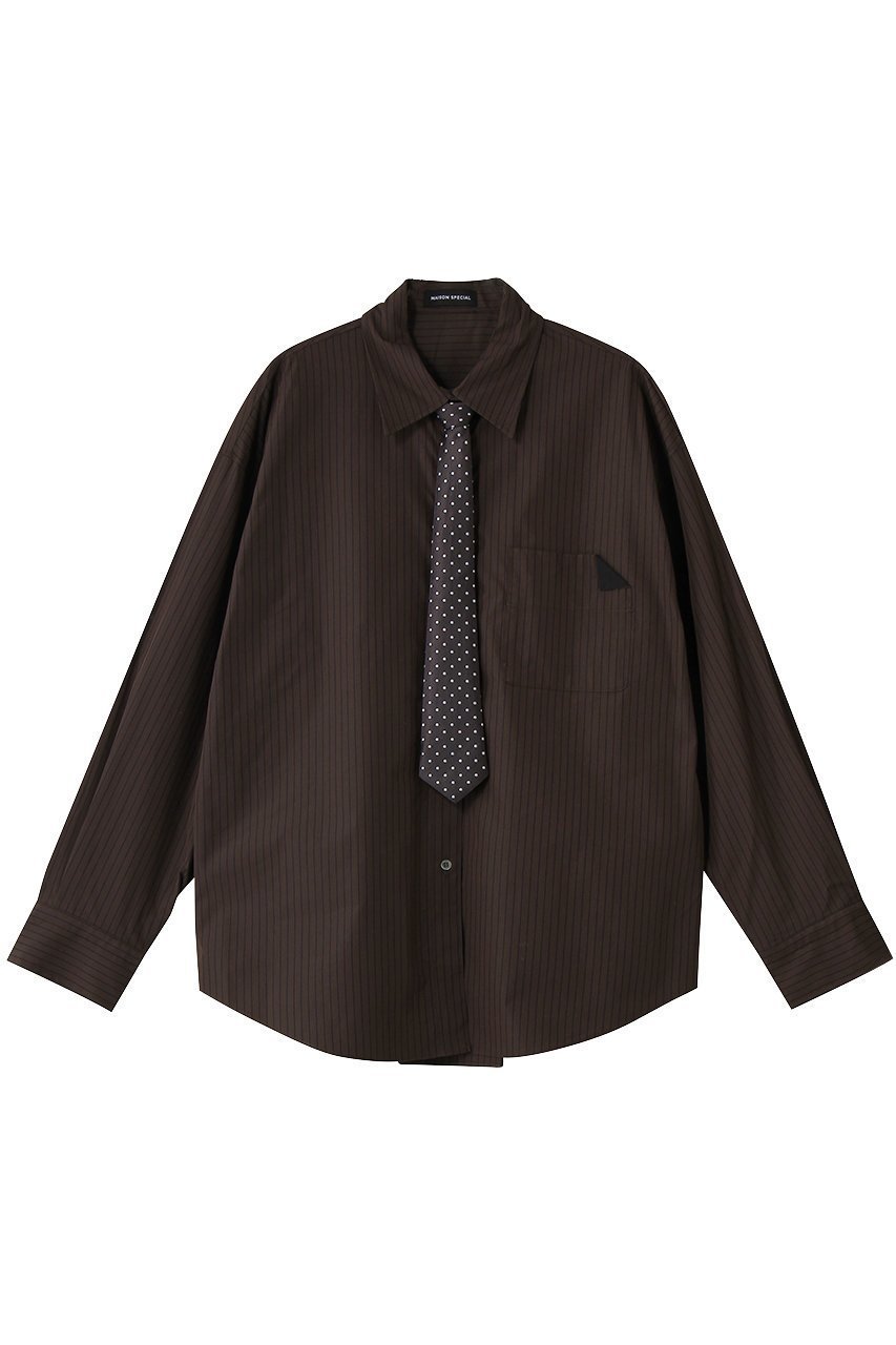 【メゾンスペシャル/MAISON SPECIAL】のStriped Neck Tie Shirt/ストライプネクタイシャツ インテリア・キッズ・メンズ・レディースファッション・服の通販 founy(ファニー) ファッション Fashion レディースファッション Fashion for Women トップス・カットソー Cut & Sew Tops シャツ・ブラウス・オフィスカジュアル Elegant Blouses & Button-Ups おすすめ Recommended / Our Picks カーゴパンツ Cargo Pants, Utility Pants スラックス Slacks, Dress Pants スリット Slit, Slit Detail スリーブ Sleeve, Long Sleeve / Short Sleeve デニム Denim, Jeans Material バランス Balance, Style Balance ロング Long, Long-Length BRN(ブラウン)|ID: prp329100004901775 ipo3291000000036681174