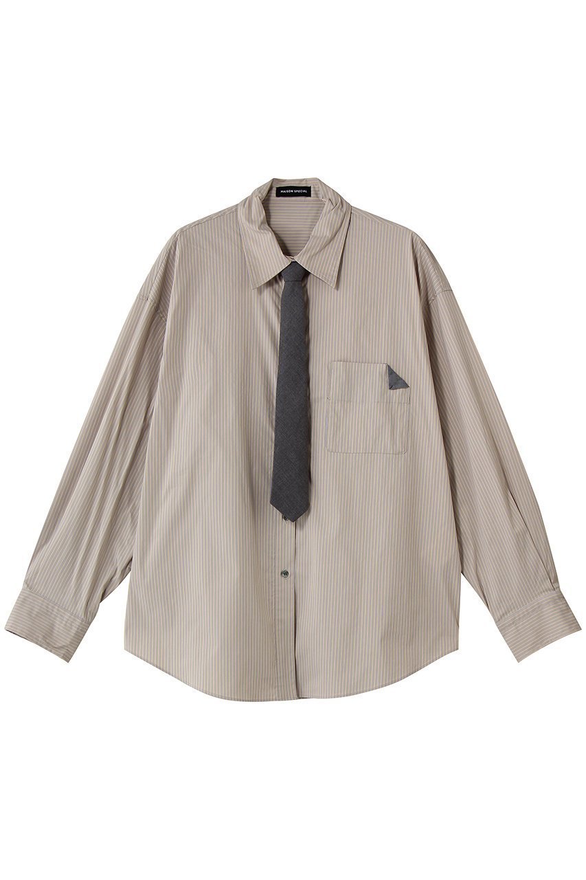 【メゾンスペシャル/MAISON SPECIAL】のStriped Neck Tie Shirt/ストライプネクタイシャツ インテリア・キッズ・メンズ・レディースファッション・服の通販 founy(ファニー) ファッション Fashion レディースファッション Fashion for Women トップス・カットソー Cut & Sew Tops シャツ・ブラウス・オフィスカジュアル Elegant Blouses & Button-Ups おすすめ Recommended / Our Picks カーゴパンツ Cargo Pants, Utility Pants スラックス Slacks, Dress Pants スリット Slit, Slit Detail スリーブ Sleeve, Long Sleeve / Short Sleeve デニム Denim, Jeans Material バランス Balance, Style Balance ロング Long, Long-Length GRY(グレー)|ID: prp329100004901775 ipo3291000000036681175