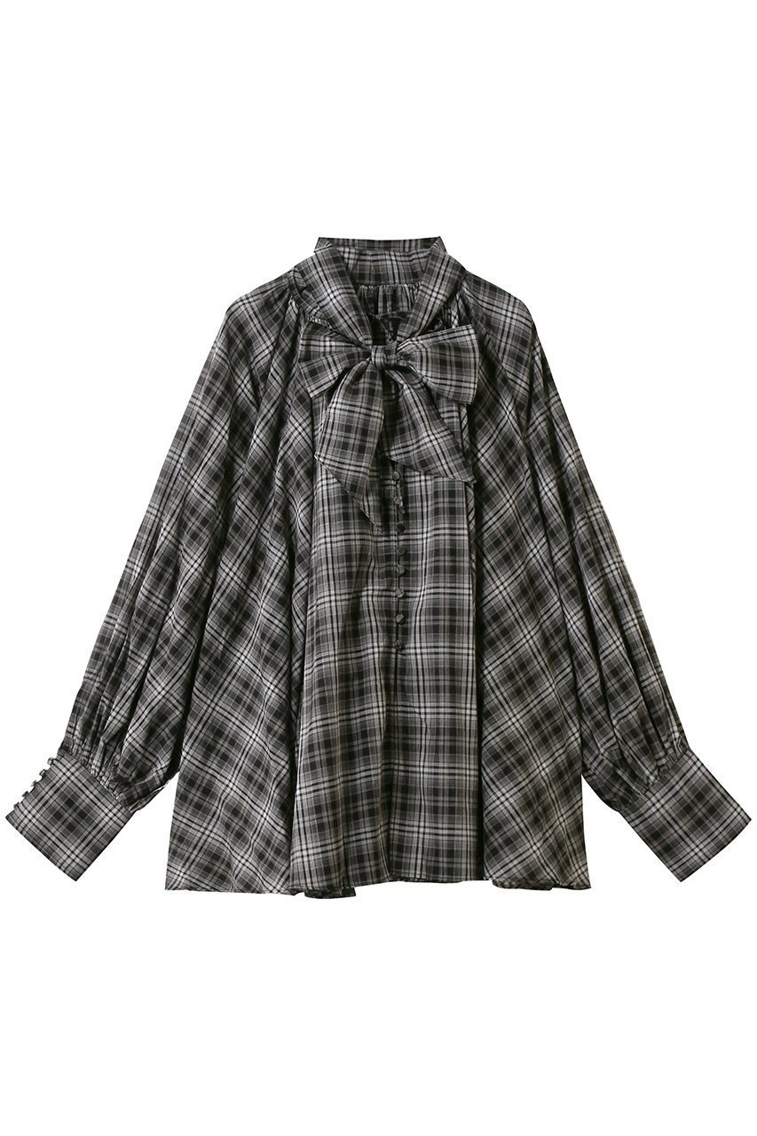 【メゾンスペシャル/MAISON SPECIAL】のV-neck voluminous blouse/タイ付Vネックボリュームブラウス インテリア・キッズ・メンズ・レディースファッション・服の通販 founy(ファウニー) 　ファッション　Fashion　レディースファッション　Fashion for Women　トップス・カットソー　Cut & Sew Tops　シャツ・ブラウス・オフィスカジュアル　Elegant Blouses & Button-Ups　Vネックトップス　V-Neck Tops / V-Cut Neckline Shirts　キュプラ　Cupro, Eco Fabric　ストライプ　Stripe, Striped Pattern　スリーブ　Sleeve, Long Sleeve / Short Sleeve　チェック　Check, Plaid, Tartan　フラット　Flat, Flat Shoes　フロント　Front, Front Design　マフラー　Scarf, Muffler　リボン　Ribbon, Bow　ロング　Long, Long-Length　BLK(ブラック)|ID: prp329100004901782 ipo3291000000036681245