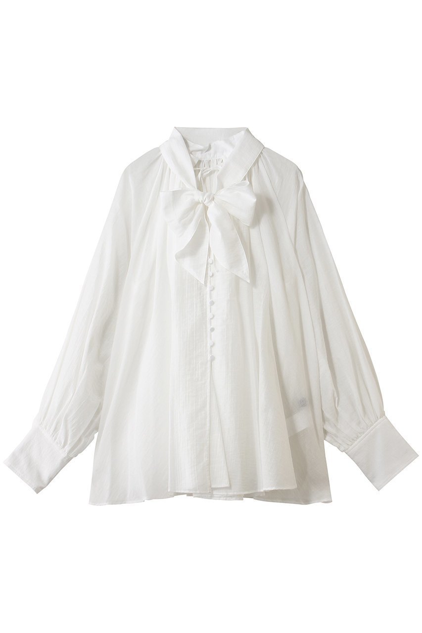 【メゾンスペシャル/MAISON SPECIAL】のV-neck voluminous blouse/タイ付Vネックボリュームブラウス インテリア・キッズ・メンズ・レディースファッション・服の通販 founy(ファウニー) 　ファッション　Fashion　レディースファッション　Fashion for Women　トップス・カットソー　Cut & Sew Tops　シャツ・ブラウス・オフィスカジュアル　Elegant Blouses & Button-Ups　Vネックトップス　V-Neck Tops / V-Cut Neckline Shirts　キュプラ　Cupro, Eco Fabric　ストライプ　Stripe, Striped Pattern　スリーブ　Sleeve, Long Sleeve / Short Sleeve　チェック　Check, Plaid, Tartan　フラット　Flat, Flat Shoes　フロント　Front, Front Design　マフラー　Scarf, Muffler　リボン　Ribbon, Bow　ロング　Long, Long-Length　WHT(ホワイト)|ID: prp329100004901782 ipo3291000000036681246