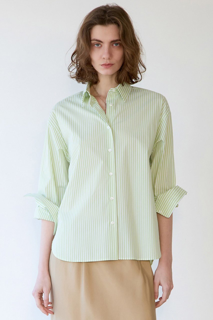 【マルティニーク/martinique】のESSENTIAL レギュラーシャツ インテリア・キッズ・メンズ・レディースファッション・服の通販 founy(ファウニー) 　ファッション　Fashion　レディースファッション　Fashion for Women　トップス・カットソー　Cut & Sew Tops　シャツ・ブラウス・オフィスカジュアル　Elegant Blouses & Button-Ups　インナー　Innerwear　コンパクト　Compact, Small Size　スタンダード　Standard, Basic　スリーブ　Sleeve, Long Sleeve / Short Sleeve　バランス　Balance, Style Balance　レギュラー　Regular, Standard Fit　ロング　Long, Long-Length　グリーンストライプ|ID: prp329100004901790 ipo3291000000036681315