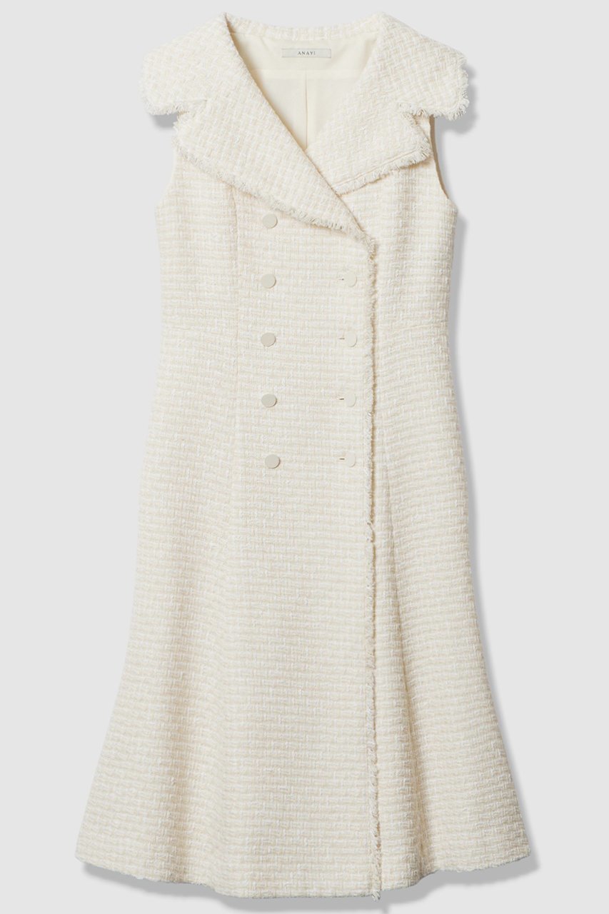 【アナイ/ANAYI】のソフトベージュツイードテーラー ワンピース インテリア・キッズ・メンズ・レディースファッション・服の通販 founy(ファニー) 　ファッション　Fashion　レディースファッション　Fashion for Women　ワンピース　Dresses　チュニック　Tunic Tops & Dresses　ダブル　Double, Double-Breasted　チュニック　Tunic, Long Top　ツイード　Twill, Twill Weave　フランス　France, French　ロング　Long, Long-Length　エレガント 上品　Elegant　ベージュ|ID: prp329100004901798 ipo3291000000036681858