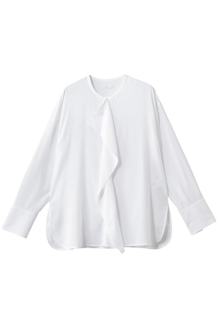 【エブール/ebure】の【店舗限定】ドレープポプリン ノーカラーブラウス インテリア・キッズ・メンズ・レディースファッション・服の通販 founy(ファニー) https://founy.com/ ファッション Fashion レディースファッション Fashion for Women トップス・カットソー Cut & Sew Tops シャツ・ブラウス・オフィスカジュアル Elegant Blouses & Button-Ups インナー Innerwear ジャケット Jacket, Outerwear スリーブ Sleeve, Long Sleeve / Short Sleeve ドレープ Drape, Draping Fabric バランス Balance, Style Balance フロント Front, Front Design ボトム Bottoms, Lower Wear ラッフル Ruffle, Frill ロング Long, Long-Length エレガント 上品 Elegant 再入荷 Restock / Back in Stock |ID: prp329100004901870 ipo3291000000036682525