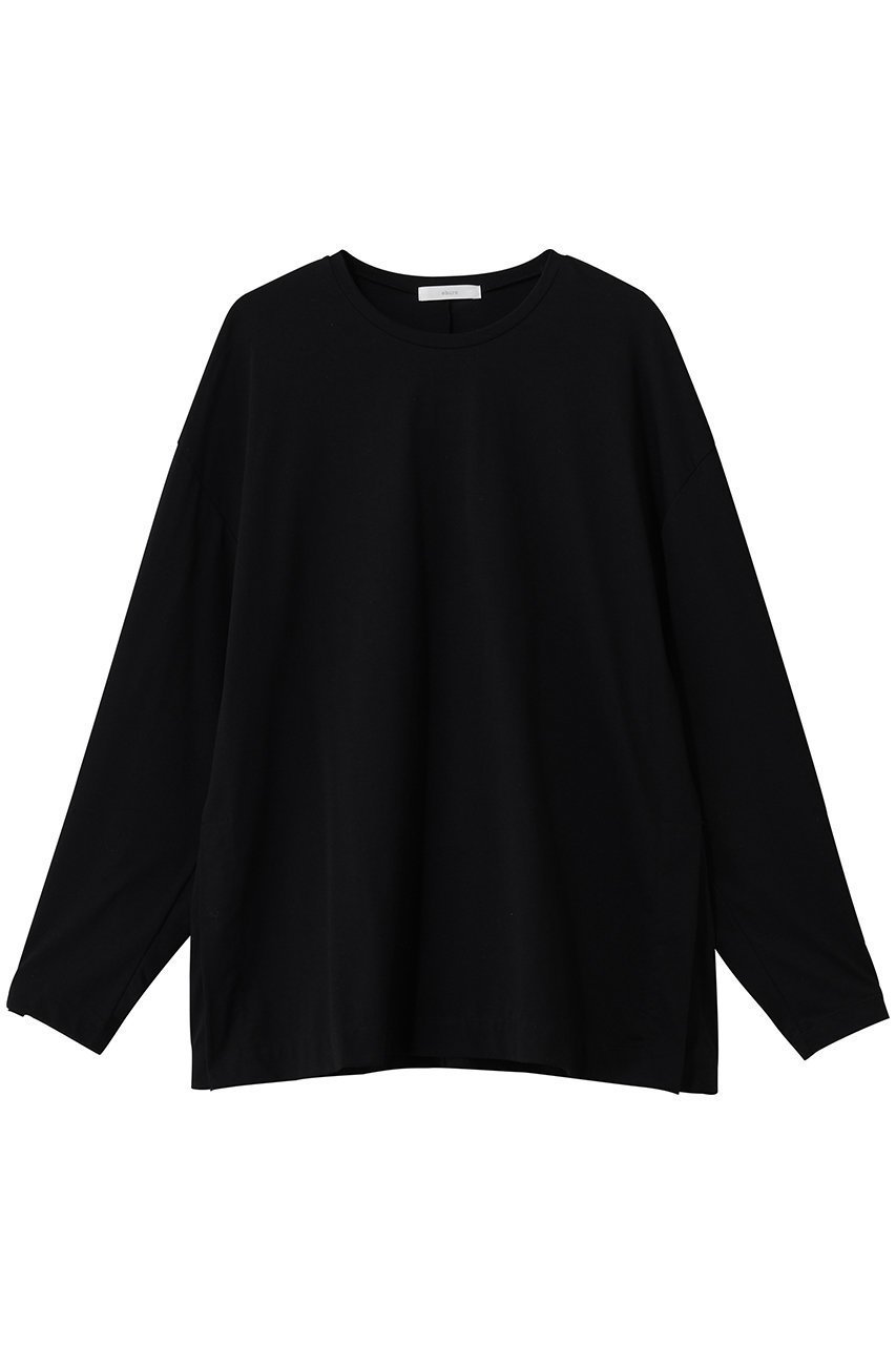 【エブール/ebure】の【店舗限定】ハイカウントプレーティング天竺 プルオーバーブラウス インテリア・キッズ・メンズ・レディースファッション・服の通販 founy(ファニー) 　ファッション　Fashion　レディースファッション　Fashion for Women　トップス・カットソー　Cut & Sew Tops　シャツ・ブラウス・オフィスカジュアル　Elegant Blouses & Button-Ups　カジュアルプルオーバー・ニットトップス　Pullovers & Knit Tops / Casual Pullovers　なめらか　Smooth, Silky Texture　カットソー　Cut and Sewn Top　シンプル　Simple, Minimal　ストレッチ　Stretch, Stretchy Fabric　スリット　Slit, Slit Detail　スリーブ　Sleeve, Long Sleeve / Short Sleeve　ロング　Long, Long-Length　エレガント 上品　Elegant　ブラック|ID: prp329100004901871 ipo3291000000036682535