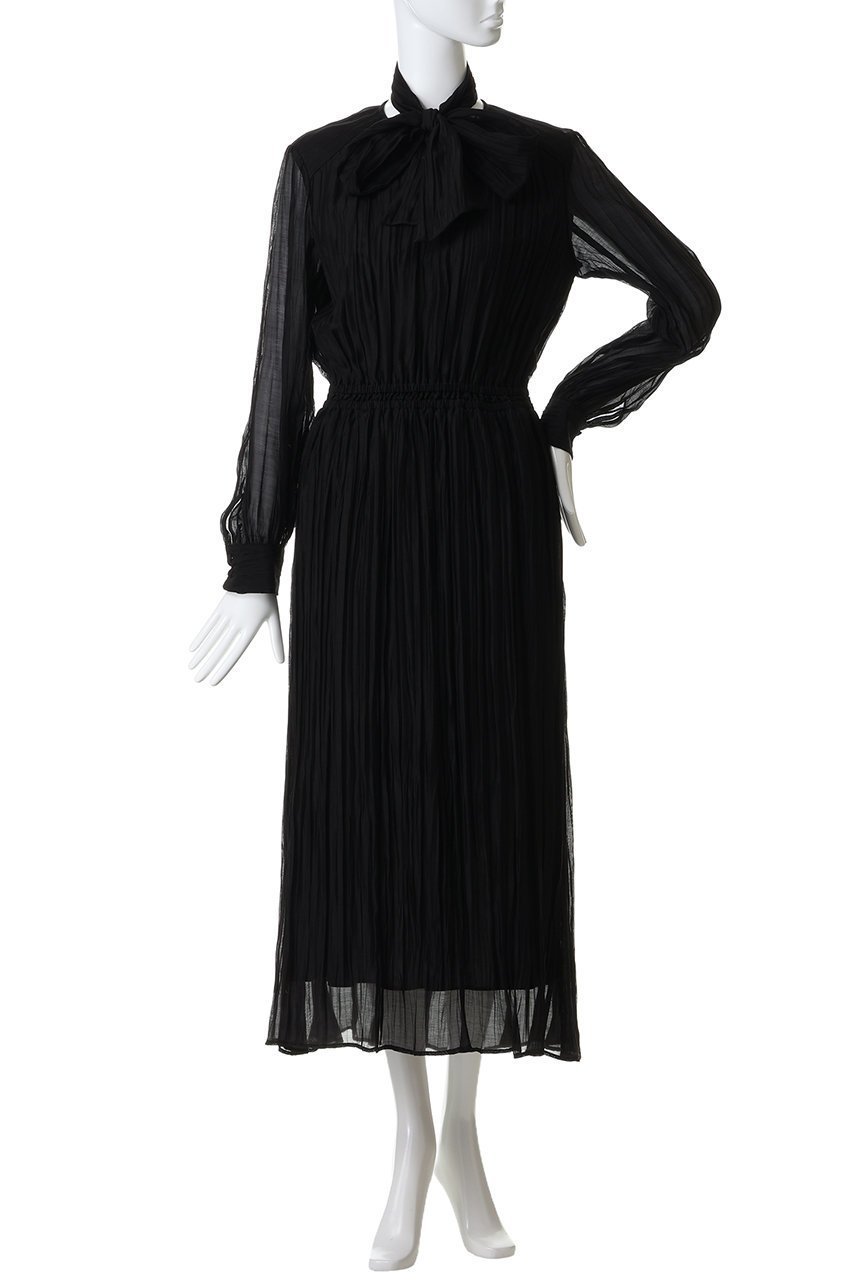 【デザイン ワークス/DESIGN WORKS】のオーガンジープリーツ加工ボウタイワンピース 人気、トレンドファッション・服の通販 founy(ファニー) 　ファッション　Fashion　レディースファッション　Fashion for Women　ワンピース　Dresses　チュニック　Tunic Tops & Dresses　オケージョン　Occasion Wear　オーガンジー　Organza Fabric　シンプル　Simple, Minimal　チュニック　Tunic, Long Top　フェミニン　Feminine, Girly　プリーツ　Pleats, Pleated　リラックス　Relax, Relaxed Fit　ロング　Long, Long-Length　エレガント 上品　Elegant　other-7|ID: prp329100004901892 ipo3291000000036682765