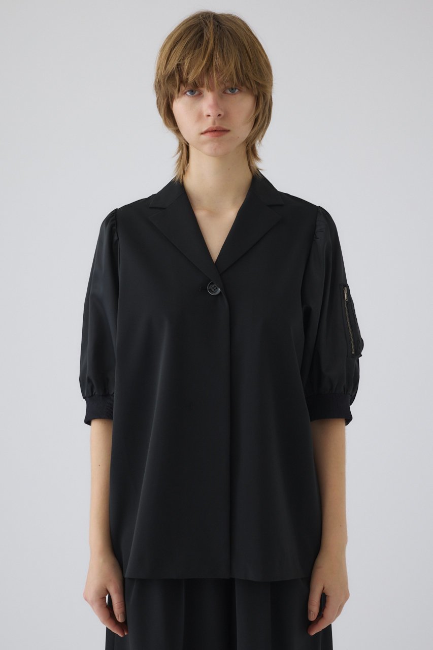 【リムアーク/RIM.ARK】のMA-1 sleeve SH/シャツ インテリア・キッズ・メンズ・レディースファッション・服の通販 founy(ファニー) 　ファッション　Fashion　レディースファッション　Fashion for Women　アウター　Coat / Outerwear Collection　MA-1ジャケット　MA-1 Bomber Jackets / Flight Jackets　トップス・カットソー　Cut & Sew Tops　シャツ・ブラウス・オフィスカジュアル　Elegant Blouses & Button-Ups　おすすめ　Recommended / Our Picks　コンパクト　Compact, Small Size　スリーブ　Sleeve, Long Sleeve / Short Sleeve　ツイル　Twist, Twisted Detail　テーラード　Tailored, Tailored Fit　ハーフ　Half, Half-Length　ロング　Long, Long-Length　再入荷　Restock / Back in Stock　ブラック|ID: prp329100004901896 ipo3291000000036682795