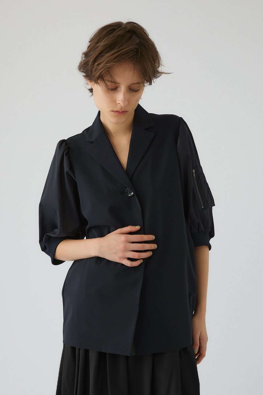 【リムアーク/RIM.ARK】のMA-1 sleeve SH/シャツ インテリア・キッズ・メンズ・レディースファッション・服の通販 founy(ファニー) 　ファッション　Fashion　レディースファッション　Fashion for Women　アウター　Coat / Outerwear Collection　MA-1ジャケット　MA-1 Bomber Jackets / Flight Jackets　トップス・カットソー　Cut & Sew Tops　シャツ・ブラウス・オフィスカジュアル　Elegant Blouses & Button-Ups　おすすめ　Recommended / Our Picks　コンパクト　Compact, Small Size　スリーブ　Sleeve, Long Sleeve / Short Sleeve　ツイル　Twist, Twisted Detail　テーラード　Tailored, Tailored Fit　ハーフ　Half, Half-Length　ロング　Long, Long-Length　再入荷　Restock / Back in Stock　ダークネイビー|ID: prp329100004901896 ipo3291000000036682796