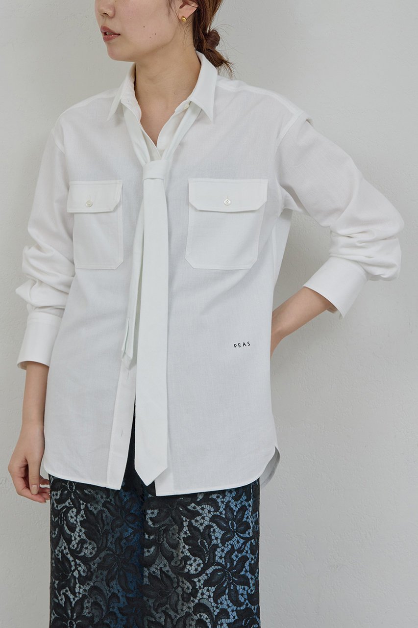 【ガリャルダガランテ/GALLARDAGALANTE】の【PEAS】タイ付きシャツ 人気、トレンドファッション・服の通販 founy(ファニー) ファッション Fashion レディースファッション Fashion for Women トップス・カットソー Cut & Sew Tops シャツ・ブラウス・オフィスカジュアル Elegant Blouses & Button-Ups おすすめ Recommended / Our Picks スリーブ Sleeve, Long Sleeve / Short Sleeve マニッシュ Mannish, Boyish リラックス Relax, Relaxed Fit ロング Long, Long-Length ワーク Workwear, Utility Style ヴィンテージ Vintage Style other-1|ID: prp329100004901933 ipo3291000000036683145