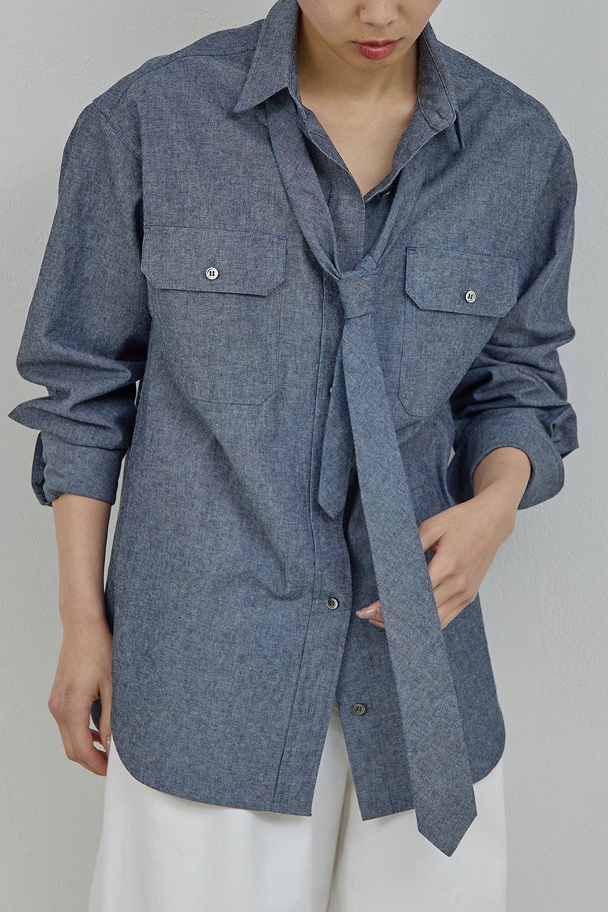 【ガリャルダガランテ/GALLARDAGALANTE】の【PEAS】タイ付きシャツ インテリア・キッズ・メンズ・レディースファッション・服の通販 founy(ファニー) ファッション Fashion レディースファッション Fashion for Women トップス・カットソー Cut & Sew Tops シャツ・ブラウス・オフィスカジュアル Elegant Blouses & Button-Ups おすすめ Recommended / Our Picks スリーブ Sleeve, Long Sleeve / Short Sleeve マニッシュ Mannish, Boyish リラックス Relax, Relaxed Fit ロング Long, Long-Length ワーク Workwear, Utility Style ヴィンテージ Vintage Style ブルー|ID: prp329100004901933 ipo3291000000036683147