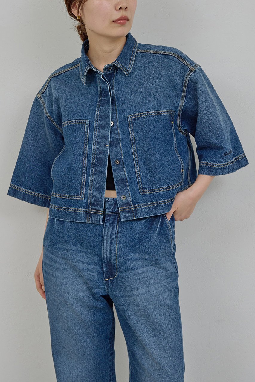 【ガリャルダガランテ/GALLARDAGALANTE】の【PEAS】【セットアップ対応】デニムハーフスリーブシャツ 人気、トレンドファッション・服の通販 founy(ファニー) 　ファッション　Fashion　レディースファッション　Fashion for Women　トップス・カットソー　Cut & Sew Tops　シャツ・ブラウス・オフィスカジュアル　Elegant Blouses & Button-Ups　クロップド　Cropped, Short Length　ショート　Short, Short Length　スリーブ　Sleeve, Long Sleeve / Short Sleeve　セットアップ　Set-Up, Coordinated Outfit　デニム　Denim, Jeans Material　トレンド　Trend, Trending Now　ポケット　Pocket, Pocket Detail　other-6|ID: prp329100004901949 ipo3291000000036683401