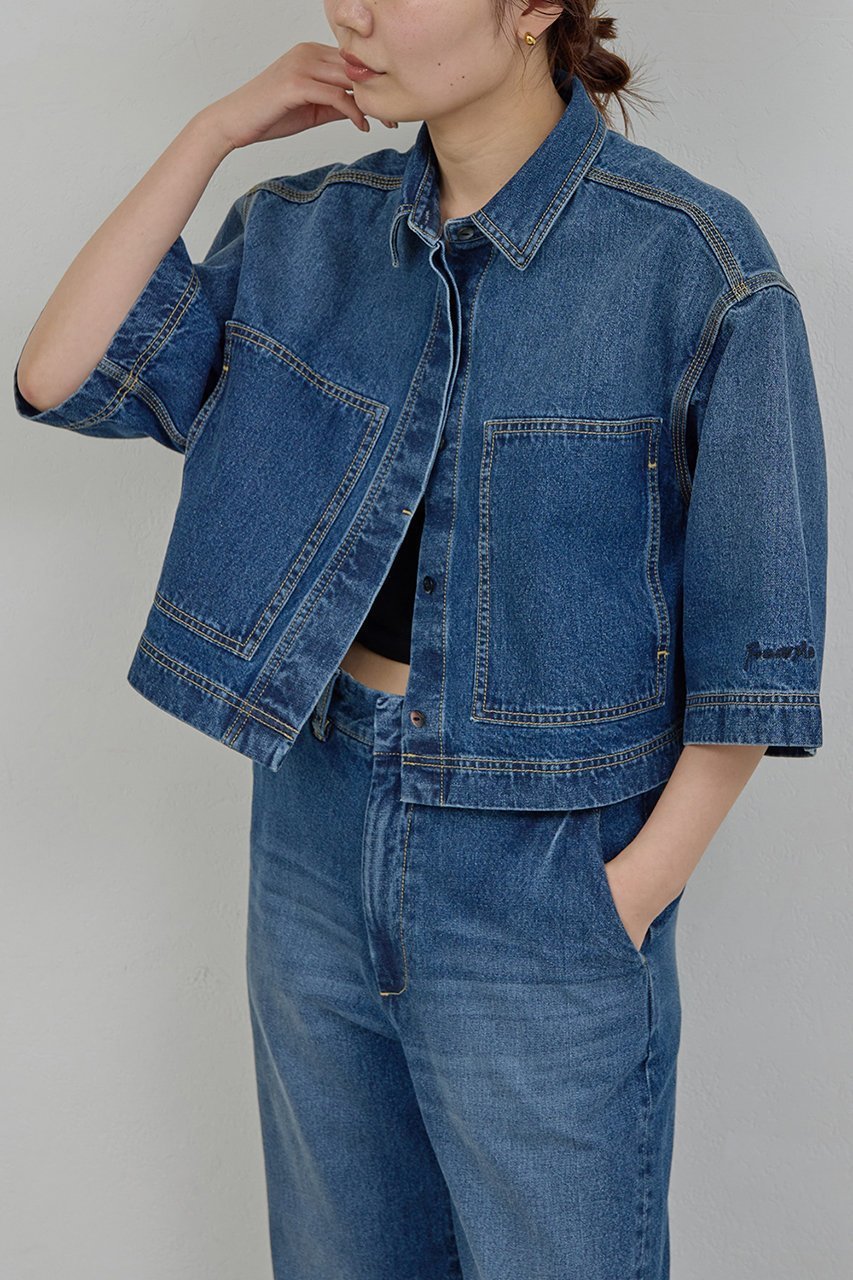 【ガリャルダガランテ/GALLARDAGALANTE】の【PEAS】【セットアップ対応】デニムハーフスリーブシャツ 人気、トレンドファッション・服の通販 founy(ファニー) 　ファッション　Fashion　レディースファッション　Fashion for Women　トップス・カットソー　Cut & Sew Tops　シャツ・ブラウス・オフィスカジュアル　Elegant Blouses & Button-Ups　クロップド　Cropped, Short Length　ショート　Short, Short Length　スリーブ　Sleeve, Long Sleeve / Short Sleeve　セットアップ　Set-Up, Coordinated Outfit　デニム　Denim, Jeans Material　トレンド　Trend, Trending Now　ポケット　Pocket, Pocket Detail　other-7|ID: prp329100004901949 ipo3291000000036683402