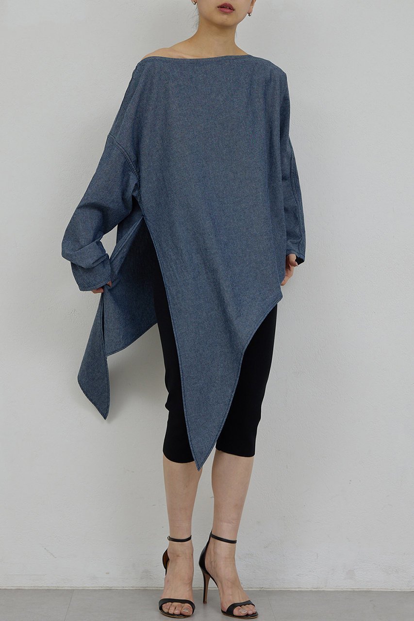 【ガリャルダガランテ/GALLARDAGALANTE】の【PEAS】アシメシャンブレーシャツ 人気、トレンドファッション・服の通販 founy(ファニー) 　ファッション　Fashion　レディースファッション　Fashion for Women　トップス・カットソー　Cut & Sew Tops　シャツ・ブラウス・オフィスカジュアル　Elegant Blouses & Button-Ups　アシンメトリー　Asymmetrical Style　スリーブ　Sleeve, Long Sleeve / Short Sleeve　チュニック　Tunic, Long Top　モダン　Modern, Contemporary　ロング　Long, Long-Length　ワンショル　One Shoulder, Asymmetrical　other-2|ID: prp329100004901950 ipo3291000000036683407