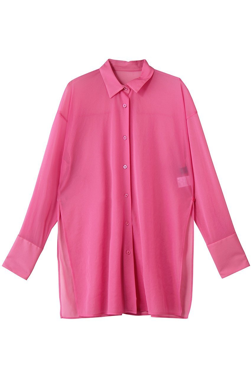 【アンクレイヴ/uncrave】のトリコットシフォン ロングシャツ インテリア・キッズ・メンズ・レディースファッション・服の通販 founy(ファニー) 　ファッション　Fashion　レディースファッション　Fashion for Women　トップス・カットソー　Cut & Sew Tops　シャツ・ブラウス・オフィスカジュアル　Elegant Blouses & Button-Ups　ギャザー　Gathered, Ruffled　シアー　Sheer, See-Through　シフォン　Chiffon, Lightweight Fabric　ストレッチ　Stretch, Stretchy Fabric　スリット　Slit, Slit Detail　スリーブ　Sleeve, Long Sleeve / Short Sleeve　ロング　Long, Long-Length　エレガント 上品　Elegant　ピンク|ID: prp329100004901988 ipo3291000000036683738