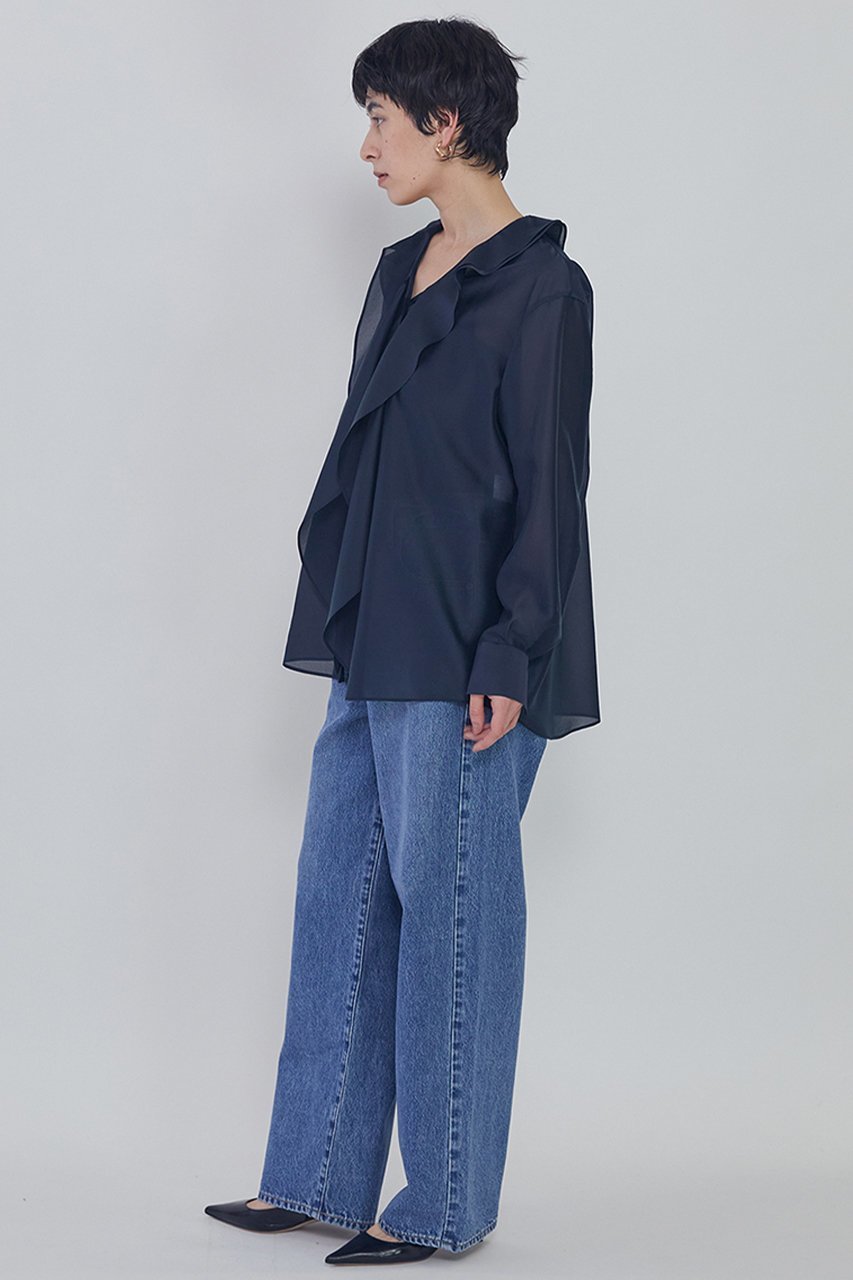 【プルミエ アロンディスモン/1er Arrondissement】のラッフルVネックブラウス 大人の最旬トレンドファッション＆コーディネート founy(ファウニー) 　ファッション　Fashion　レディースファッション　Fashion for Women　トップス・カットソー　Cut & Sew Tops　シャツ・ブラウス・オフィスカジュアル　Elegant Blouses & Button-Ups　Vネックトップス　V-Neck Tops / V-Cut Neckline Shirts　シルク　Silk, 100% Silk　スリーブ　Sleeve, Long Sleeve / Short Sleeve　バランス　Balance, Style Balance　フロント　Front, Front Design　ラッフル　Ruffle, Frill　ロング　Long, Long-Length　エレガント 上品　Elegant　other-5|ID: prp329100004902037 ipo3291000000036712197