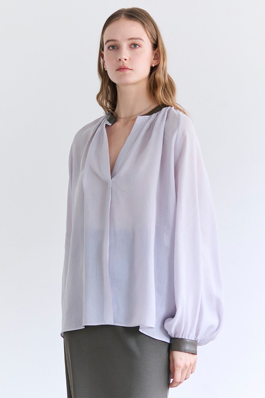 【ベイジ,/BEIGE,】のPAULINE / リネンヴィスコースフェイクレザー配色ブラウス 人気、トレンドファッション・服の通販 founy(ファニー) 　ファッション　Fashion　レディースファッション　Fashion for Women　トップス・カットソー　Cut & Sew Tops　シャツ・ブラウス・オフィスカジュアル　Elegant Blouses & Button-Ups　カフス　Cuff Design　ギャザー　Gathered, Ruffled　スリーブ　Sleeve, Long Sleeve / Short Sleeve　フェイクレザー　Faux Leather, PU Leather　ロング　Long, Long-Length　再入荷　Restock / Back in Stock　夏　Summer　春　Spring　S/S・春夏　SS, Spring/Summer, Warm Season　洗える　Machine Washable　other-8|ID: prp329100004902082 ipo3291000000036684616