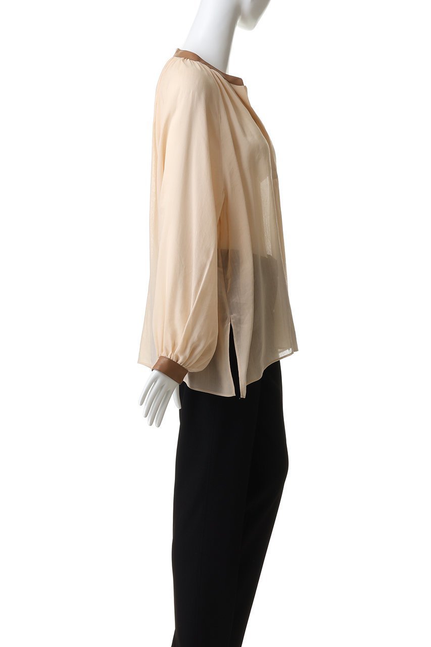 【ベイジ,/BEIGE,】のPAULINE / リネンヴィスコースフェイクレザー配色ブラウス 大人の最旬トレンドファッション＆コーディネート founy(ファウニー) 　ファッション　Fashion　レディースファッション　Fashion for Women　トップス・カットソー　Cut & Sew Tops　シャツ・ブラウス・オフィスカジュアル　Elegant Blouses & Button-Ups　カフス　Cuff Design　ギャザー　Gathered, Ruffled　スリーブ　Sleeve, Long Sleeve / Short Sleeve　フェイクレザー　Faux Leather, PU Leather　ロング　Long, Long-Length　夏　Summer　春　Spring　S/S・春夏　SS, Spring/Summer, Warm Season　洗える　Machine Washable　other-3|ID: prp329100004902082 ipo3291000000036902614