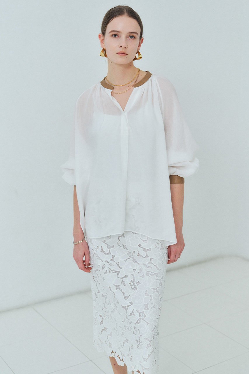 【ベイジ,/BEIGE,】のPAULINE / リネンヴィスコースフェイクレザー配色ブラウス 大人の最旬トレンドファッション＆コーディネート founy(ファウニー) 　ファッション　Fashion　レディースファッション　Fashion for Women　トップス・カットソー　Cut & Sew Tops　シャツ・ブラウス・オフィスカジュアル　Elegant Blouses & Button-Ups　カフス　Cuff Design　ギャザー　Gathered, Ruffled　スリーブ　Sleeve, Long Sleeve / Short Sleeve　フェイクレザー　Faux Leather, PU Leather　ロング　Long, Long-Length　夏　Summer　春　Spring　S/S・春夏　SS, Spring/Summer, Warm Season　洗える　Machine Washable　other-6|ID: prp329100004902082 ipo3291000000036902617