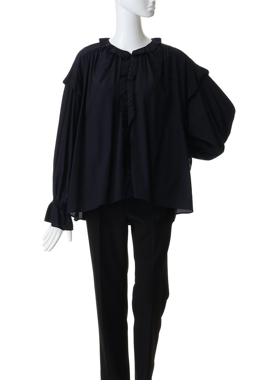 【ランバン オン ブルー/LANVIN en Bleu】のトリアセローンラッフルブラウス 人気、トレンドファッション・服の通販 founy(ファニー) 　ファッション　Fashion　レディースファッション　Fashion for Women　トップス・カットソー　Cut & Sew Tops　シャツ・ブラウス・オフィスカジュアル　Elegant Blouses & Button-Ups　スリーブ　Sleeve, Long Sleeve / Short Sleeve　デニム　Denim, Jeans Material　フェミニン　Feminine, Girly　ロング　Long, Long-Length　other-2|ID: prp329100004902125 ipo3291000000036684998