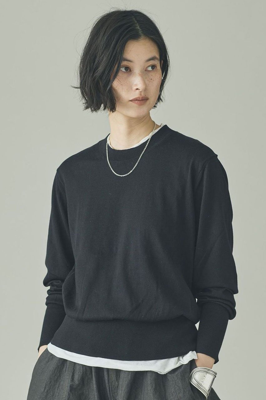 【カレンソロジー/Curensology】のファインコットンクルーネックプルオーバー インテリア・キッズ・メンズ・レディースファッション・服の通販 founy(ファニー) 　ファッション　Fashion　レディースファッション　Fashion for Women　トップス・カットソー　Cut & Sew Tops　ニット　Knit Tops & Sweaters　カジュアルプルオーバー・ニットトップス　Pullovers & Knit Tops / Casual Pullovers　なめらか　Smooth, Silky Texture　イタリア　Italy　シンプル　Simple, Minimal　スラックス　Slacks, Dress Pants　タートル　Turtleneck, Turtle Collar　デニム　Denim, Jeans Material　ロング　Long, Long-Length　ワイド　Wide, Wide Fit　エレガント 上品　Elegant　ブラック|ID: prp329100004902144 ipo3291000000036685258