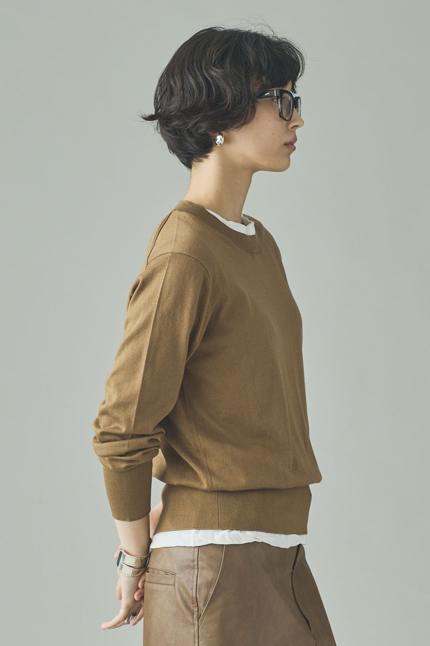 【カレンソロジー/Curensology】のファインコットンクルーネックプルオーバー 人気、トレンドファッション・服の通販 founy(ファニー) 　ファッション　Fashion　レディースファッション　Fashion for Women　トップス・カットソー　Cut & Sew Tops　ニット　Knit Tops & Sweaters　カジュアルプルオーバー・ニットトップス　Pullovers & Knit Tops / Casual Pullovers　なめらか　Smooth, Silky Texture　イタリア　Italy　シンプル　Simple, Minimal　スラックス　Slacks, Dress Pants　タートル　Turtleneck, Turtle Collar　デニム　Denim, Jeans Material　ロング　Long, Long-Length　ワイド　Wide, Wide Fit　エレガント 上品　Elegant　other-3|ID: prp329100004902144 ipo3291000000036685262