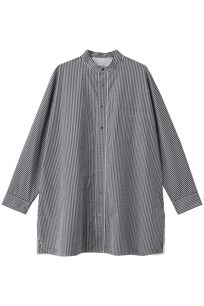 【ティッカ/TICCA】のノーカラーテントシャツ インテリア・キッズ・メンズ・レディースファッション・服の通販 founy(ファニー) 　ファッション　Fashion　レディースファッション　Fashion for Women　トップス・カットソー　Cut & Sew Tops　シャツ・ブラウス・オフィスカジュアル　Elegant Blouses & Button-Ups　クラシック　Classic, Timeless Style　スリーブ　Sleeve, Long Sleeve / Short Sleeve　フォルム　Silhouette, Form　ボトム　Bottoms, Lower Wear　ロング　Long, Long-Length　ワイド　Wide, Wide Fit　ブラックギンガム|ID: prp329100004902165 ipo3291000000036685526