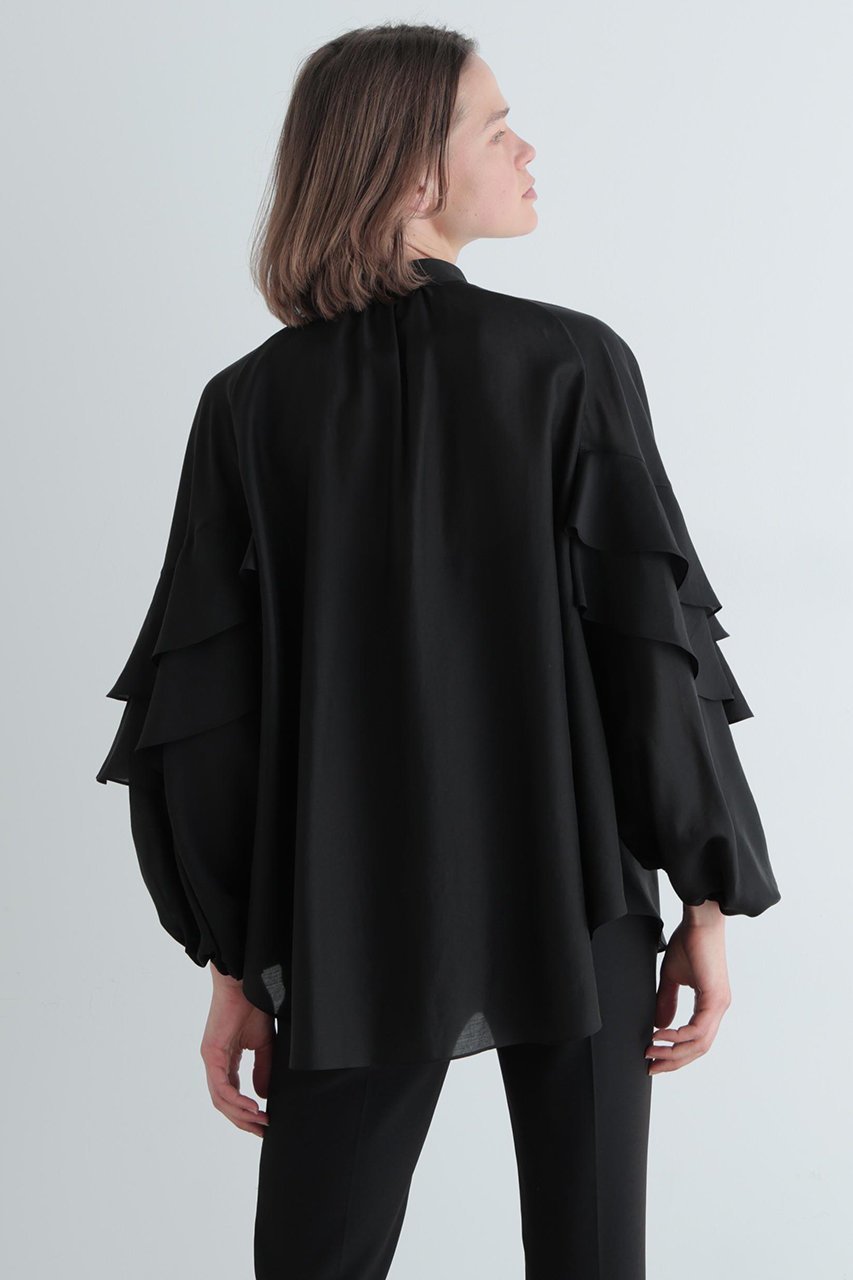 【ル フィル/LE PHIL】のスタンドカラーフリルブラウス 人気、トレンドファッション・服の通販 founy(ファニー) 　ファッション　Fashion　レディースファッション　Fashion for Women　トップス・カットソー　Cut & Sew Tops　シャツ・ブラウス・オフィスカジュアル　Elegant Blouses & Button-Ups　おすすめ　Recommended / Our Picks　オーガンジー　Organza Fabric　ギャザー　Gathered, Ruffled　スタンダード　Standard, Basic　スタンド　Stand Collar, Upright Stand　スリーブ　Sleeve, Long Sleeve / Short Sleeve　バランス　Balance, Style Balance　フェミニン　Feminine, Girly　フリル　Frill, Ruffle　ボトム　Bottoms, Lower Wear　ロング　Long, Long-Length　other-6|ID: prp329100004902172 ipo3291000000036685578