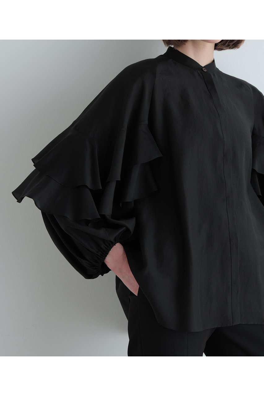 【ル フィル/LE PHIL】のスタンドカラーフリルブラウス 人気、トレンドファッション・服の通販 founy(ファニー) 　ファッション　Fashion　レディースファッション　Fashion for Women　トップス・カットソー　Cut & Sew Tops　シャツ・ブラウス・オフィスカジュアル　Elegant Blouses & Button-Ups　おすすめ　Recommended / Our Picks　オーガンジー　Organza Fabric　ギャザー　Gathered, Ruffled　スタンダード　Standard, Basic　スタンド　Stand Collar, Upright Stand　スリーブ　Sleeve, Long Sleeve / Short Sleeve　バランス　Balance, Style Balance　フェミニン　Feminine, Girly　フリル　Frill, Ruffle　ボトム　Bottoms, Lower Wear　ロング　Long, Long-Length　other-8|ID: prp329100004902172 ipo3291000000036685580