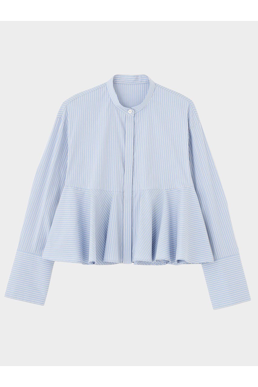 【ル フィル/LE PHIL】のブロードショートペプラムブラウス インテリア・キッズ・メンズ・レディースファッション・服の通販 founy(ファニー) ファッション Fashion レディースファッション Fashion for Women トップス・カットソー Cut & Sew Tops シャツ・ブラウス・オフィスカジュアル Elegant Blouses & Button-Ups カフス Cuff Design クラシック Classic, Timeless Style スタンダード Standard, Basic スタンド Stand Collar, Upright Stand スリーブ Sleeve, Long Sleeve / Short Sleeve フレア Flare, Flared ロング Long, Long-Length エレガント 上品 Elegant ブルー|ID: prp329100004902182 ipo3291000000036685655