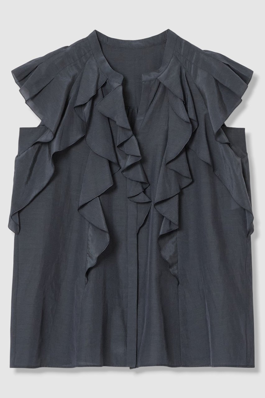 【アナイ/ANAYI】のライトローンラッフル ブラウス インテリア・キッズ・メンズ・レディースファッション・服の通販 founy(ファニー) 　ファッション　Fashion　レディースファッション　Fashion for Women　トップス・カットソー　Cut & Sew Tops　シャツ・ブラウス・オフィスカジュアル　Elegant Blouses & Button-Ups　アシンメトリー　Asymmetrical Style　エアリー　Airy Texture　シアー　Sheer, See-Through　ショート　Short, Short Length　スリーブ　Sleeve, Long Sleeve / Short Sleeve　ヨーク　Yoke, Yoke Design　ラッフル　Ruffle, Frill　ロング　Long, Long-Length　エレガント 上品　Elegant　新作・新入荷　New Arrivals / New In　ネイビー|ID: prp329100004902225 ipo3291000000036686099