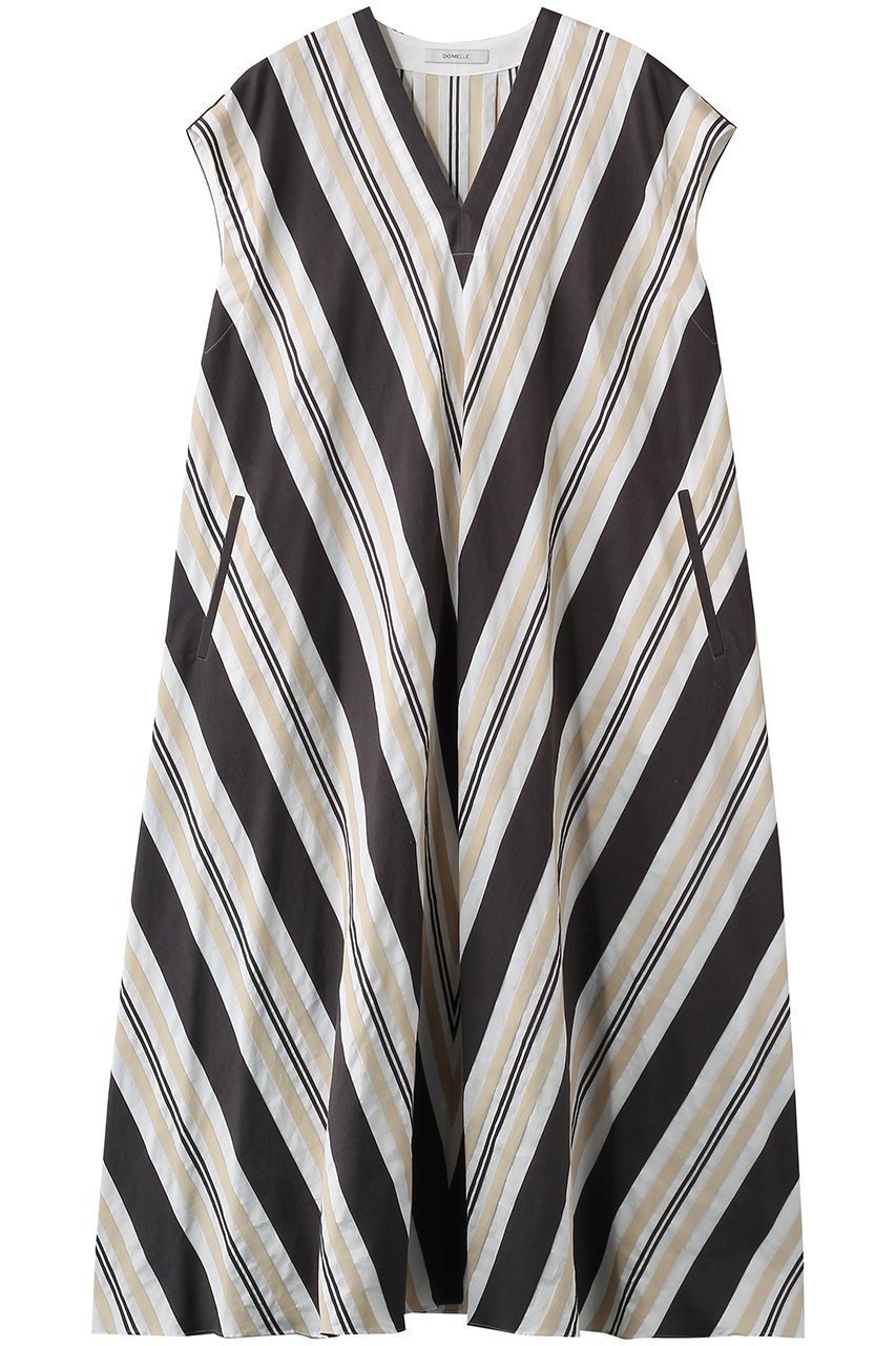 【ドメル/DOMELLE】のビッグ ストライプ ドレス インテリア・キッズ・メンズ・レディースファッション・服の通販 founy(ファニー) 　ファッション　Fashion　レディースファッション　Fashion for Women　ワンピース　Dresses　フォーマル・パーティードレス・結婚式用ドレス　Elegant & Casual Dresses　チュニック　Tunic Tops & Dresses　ストライプ　Stripe, Striped Pattern　チュニック　Tunic, Long Top　ドレス　Dress, One-Piece　ビッグ　Big, Oversized　ファブリック　Fabric, Textile　フレア　Flare, Flared　フロント　Front, Front Design　ロング　Long, Long-Length　グレー×ホワイト|ID: prp329100004902237 ipo3291000000036686283