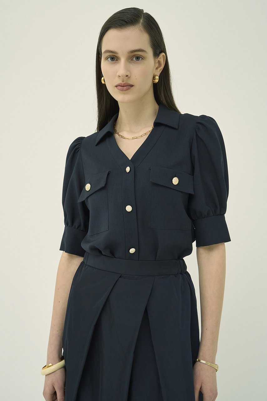 【エムダブリュー/MW】のトリアセテート(D) Vネック ハーフスリーブ ブラウス 人気、トレンドファッション・服の通販 founy(ファニー) 　ファッション　Fashion　レディースファッション　Fashion for Women　トップス・カットソー　Cut & Sew Tops　シャツ・ブラウス・オフィスカジュアル　Elegant Blouses & Button-Ups　Vネックトップス　V-Neck Tops / V-Cut Neckline Shirts　イレギュラー　Irregular Design　ギャザー　Gathered, Ruffled　ショート　Short, Short Length　スリーブ　Sleeve, Long Sleeve / Short Sleeve　ハーフ　Half, Half-Length　エレガント 上品　Elegant　定番　Standard, Basic Item　新作・新入荷　New Arrivals / New In　other-7|ID: prp329100004902245 ipo3291000000036686365