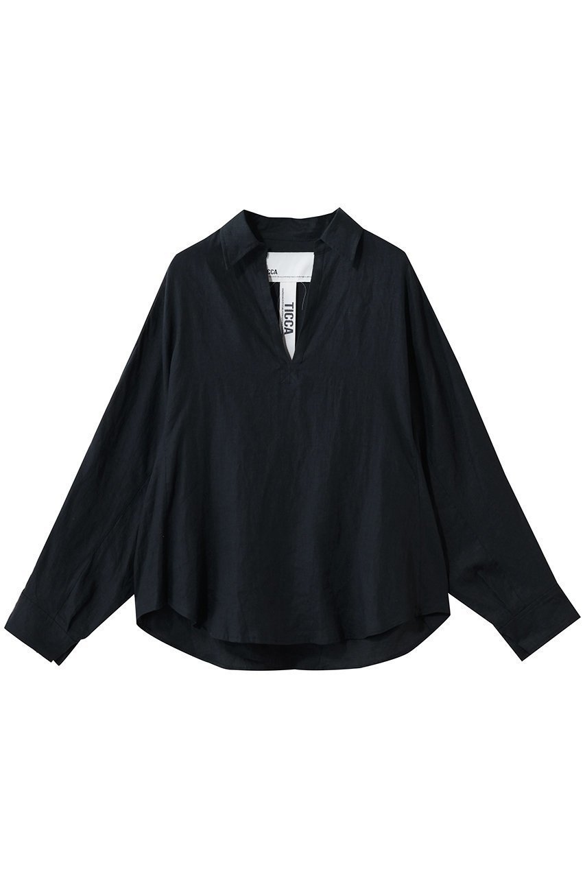 【ティッカ/TICCA】のリネンスキッパーシャツ インテリア・キッズ・メンズ・レディースファッション・服の通販 founy(ファニー) 　ファッション　Fashion　レディースファッション　Fashion for Women　トップス・カットソー　Cut & Sew Tops　シャツ・ブラウス・オフィスカジュアル　Elegant Blouses & Button-Ups　エレガント 上品　Elegant　スキッパー　Skipper, Open Collar　スリーブ　Sleeve, Long Sleeve / Short Sleeve　フィット　Fit, Slim Fit　リネン　Linen, Linen Fabric　リラックス　Relax, Relaxed Fit　ロング　Long, Long-Length　夏　Summer　ネイビー|ID: prp329100004902271 ipo3291000000036686608
