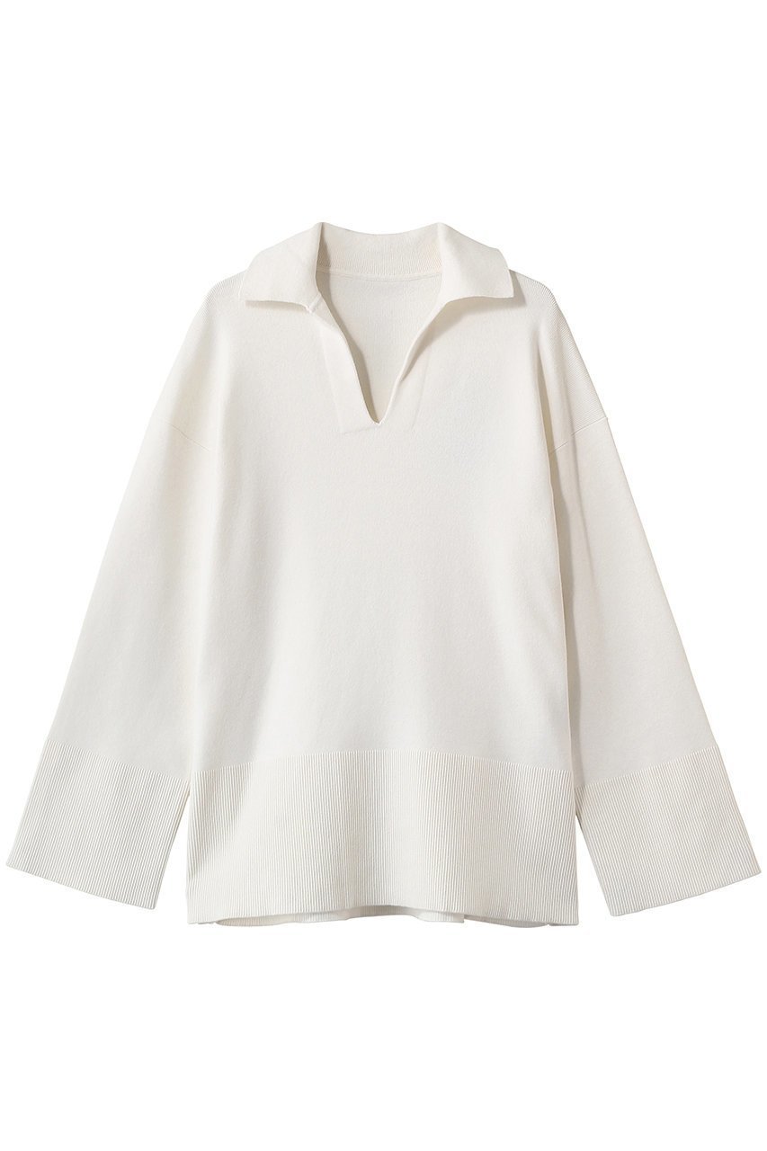 【アンクレイヴ/uncrave】のスウェットライクニット スキッパートップス インテリア・キッズ・メンズ・レディースファッション・服の通販 founy(ファニー) 　ファッション　Fashion　レディースファッション　Fashion for Women　トップス・カットソー　Cut & Sew Tops　ニット　Knit Tops & Sweaters　シャツ・ブラウス・オフィスカジュアル　Elegant Blouses & Button-Ups　レディースパーカー・カジュアルフーディー　Casual Hoodies & Sweatshirts　ロングTシャツ・Tシャツ　Longline T-Shirts & Tees　スウェット・クルーネックトップス　Sweatshirts & Crewnecks / Relaxed Fit Sweat Tops　カットソー・ベーシックTシャツ　Cut-and-Sewn Tops / Stretch Tees & Basics　スキッパー　Skipper, Open Collar　スリーブ　Sleeve, Long Sleeve / Short Sleeve　バランス　Balance, Style Balance　パターン　Pattern, Design Print　ボーダー　Border, Stripe　ミドル　Middle Length, Mid Height　ロング　Long, Long-Length　無地　Plain, Solid Color　オフ|ID: prp329100004902290 ipo3291000000036686840