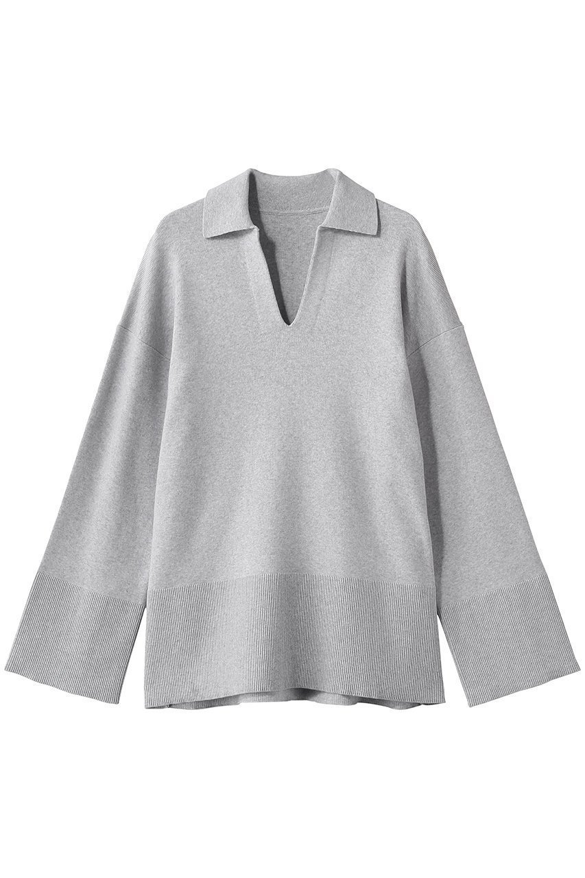 【アンクレイヴ/uncrave】のスウェットライクニット スキッパートップス インテリア・キッズ・メンズ・レディースファッション・服の通販 founy(ファニー) 　ファッション　Fashion　レディースファッション　Fashion for Women　トップス・カットソー　Cut & Sew Tops　ニット　Knit Tops & Sweaters　シャツ・ブラウス・オフィスカジュアル　Elegant Blouses & Button-Ups　レディースパーカー・カジュアルフーディー　Casual Hoodies & Sweatshirts　ロングTシャツ・Tシャツ　Longline T-Shirts & Tees　スウェット・クルーネックトップス　Sweatshirts & Crewnecks / Relaxed Fit Sweat Tops　カットソー・ベーシックTシャツ　Cut-and-Sewn Tops / Stretch Tees & Basics　スキッパー　Skipper, Open Collar　スリーブ　Sleeve, Long Sleeve / Short Sleeve　バランス　Balance, Style Balance　パターン　Pattern, Design Print　ボーダー　Border, Stripe　ミドル　Middle Length, Mid Height　ロング　Long, Long-Length　無地　Plain, Solid Color　TOPグレー|ID: prp329100004902290 ipo3291000000036686841