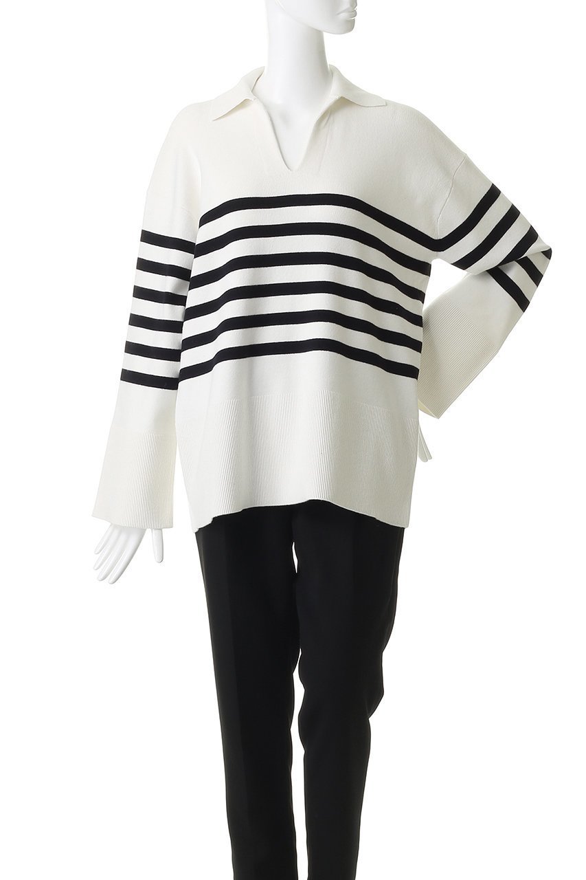 【アンクレイヴ/uncrave】のスウェットライクニット スキッパートップス 人気、トレンドファッション・服の通販 founy(ファニー) 　ファッション　Fashion　レディースファッション　Fashion for Women　トップス・カットソー　Cut & Sew Tops　ニット　Knit Tops & Sweaters　シャツ・ブラウス・オフィスカジュアル　Elegant Blouses & Button-Ups　レディースパーカー・カジュアルフーディー　Casual Hoodies & Sweatshirts　ロングTシャツ・Tシャツ　Longline T-Shirts & Tees　スウェット・クルーネックトップス　Sweatshirts & Crewnecks / Relaxed Fit Sweat Tops　カットソー・ベーシックTシャツ　Cut-and-Sewn Tops / Stretch Tees & Basics　スキッパー　Skipper, Open Collar　スリーブ　Sleeve, Long Sleeve / Short Sleeve　バランス　Balance, Style Balance　パターン　Pattern, Design Print　ボーダー　Border, Stripe　ミドル　Middle Length, Mid Height　ロング　Long, Long-Length　無地　Plain, Solid Color　other-2|ID: prp329100004902290 ipo3291000000036712671