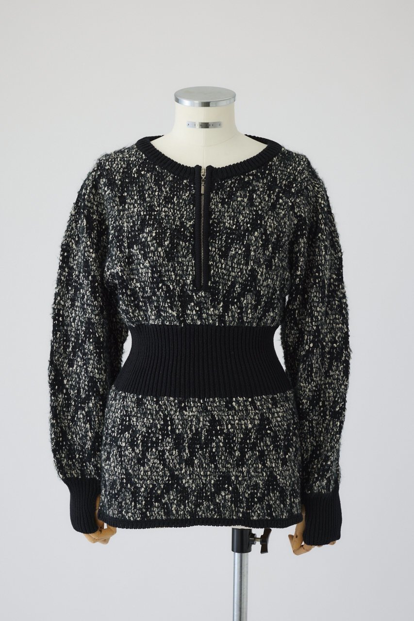 【リムアーク/RIM.ARK】のWaist switching knit tops/ニット インテリア・キッズ・メンズ・レディースファッション・服の通販 founy(ファニー) 　ファッション　Fashion　レディースファッション　Fashion for Women　トップス・カットソー　Cut & Sew Tops　ニット　Knit Tops & Sweaters　カジュアルプルオーバー・ニットトップス　Pullovers & Knit Tops / Casual Pullovers　ジャカード／ジャガード　Jacquard, Woven Pattern　フロント　Front, Front Design　ブラック|ID: prp329100004902315 ipo3291000000036687096