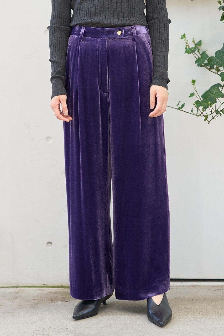 【デザイン ワークス/DESIGN WORKS】の【BEAUVET】シルク混ベロアパンツ インテリア・キッズ・メンズ・レディースファッション・服の通販 founy(ファニー) ファッション Fashion レディースファッション Fashion for Women パンツ Pants & Trousers シルク Silk, 100% Silk シンプル Simple, Minimal ジャケット Jacket, Outerwear フランス France, French ブレード Braid, Decorative Trim ベロア Velour, Soft Velvet リュクス Luxury, Elegant, High-End, Chic リラックス Relax, Relaxed Fit パープル|ID: prp329100004902373 ipo3291000000036687635