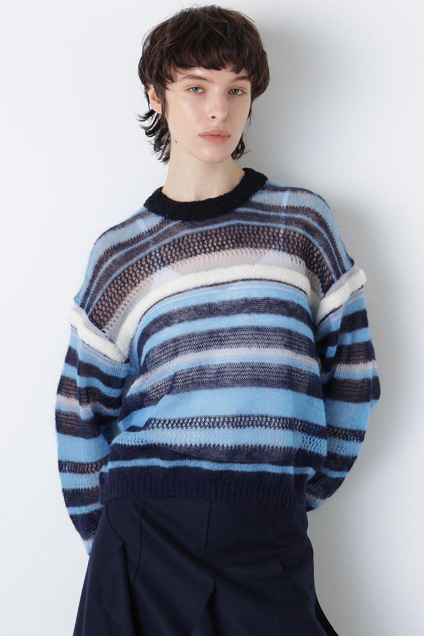 【ヒューエルミュージアム/hueLe Museum】の【STUMBLY】Sheer Mohair Pullover インテリア・キッズ・メンズ・レディースファッション・服の通販 founy(ファニー) 　ファッション　Fashion　レディースファッション　Fashion for Women　トップス・カットソー　Cut & Sew Tops　ニット　Knit Tops & Sweaters　カジュアルプルオーバー・ニットトップス　Pullovers & Knit Tops / Casual Pullovers　クロップド　Cropped, Short Length　メッシュ　Mesh, Net Fabric　ランダム　Random, Irregular　ブルー|ID: prp329100004902388 ipo3291000000036687813