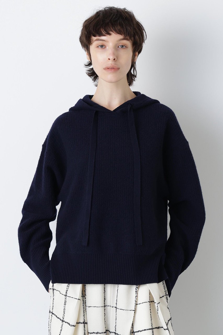 【ヒューエルミュージアム/hueLe Museum】の【hLM】パイルニットフーディー インテリア・キッズ・メンズ・レディースファッション・服の通販 founy(ファニー) 　ファッション　Fashion　レディースファッション　Fashion for Women　トップス・カットソー　Cut & Sew Tops　ニット　Knit Tops & Sweaters　カジュアルプルオーバー・ニットトップス　Pullovers & Knit Tops / Casual Pullovers　シンプル　Simple, Minimal　エレガント 上品　Elegant　ネイビー|ID: prp329100004902391 ipo3291000000036687853