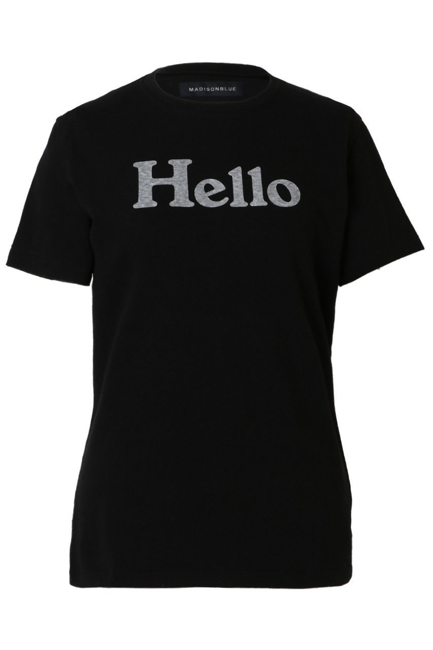 【マディソンブルー/MADISONBLUE】のHELLO TEE/HELLO Tシャツ インテリア・キッズ・メンズ・レディースファッション・服の通販 founy(ファニー) 　ファッション　Fashion　レディースファッション　Fashion for Women　トップス・カットソー　Cut & Sew Tops　シャツ・ブラウス・オフィスカジュアル　Elegant Blouses & Button-Ups　ロングTシャツ・Tシャツ　Longline T-Shirts & Tees　カットソー・ベーシックTシャツ　Cut-and-Sewn Tops / Stretch Tees & Basics　インナー　Innerwear　ショート　Short, Short Length　ジャケット　Jacket, Outerwear　スリーブ　Sleeve, Long Sleeve / Short Sleeve　プリント　Print, Printed Pattern　夏　Summer　春　Spring　S/S・春夏　SS, Spring/Summer, Warm Season　ブラック|ID: prp329100004902499 ipo3291000000036689098