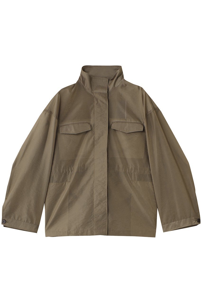 【アンクレイヴ/uncrave】のシアーオーガンジー ミリタリーブルゾン インテリア・キッズ・メンズ・レディースファッション・服の通販 founy(ファウニー) 　ファッション　Fashion　レディースファッション　Fashion for Women　アウター　Coat / Outerwear Collection　レディースジャケット・軽アウター　Jackets　ブルゾンジャケット・スポーティアウター　Blouson Jackets　エアリー　Airy Texture　オーガンジー　Organza Fabric　シアー　Sheer, See-Through　シンプル　Simple, Minimal　ジャケット　Jacket, Outerwear　スタンド　Stand Collar, Upright Stand　ドローコード　Drawcord, Drawstring Cord　ブライト　Bright, Shiny　ブルゾン　Blouson, Bomber Jacket　ポケット　Pocket, Pocket Detail　ミリタリー　Military, Army Style　エレガント 上品　Elegant　カーキベージュ|ID: prp329100004902515 ipo3291000000036689240