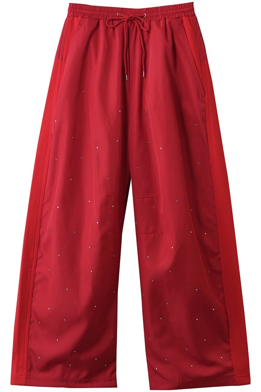 【メゾンスペシャル/MAISON SPECIAL】のDocking Rhinestone Easy Pants/ドッキングラインストーンイージーパンツ インテリア・キッズ・メンズ・レディースファッション・服の通販 founy(ファウニー) 　ファッション　Fashion　レディースファッション　Fashion for Women　パンツ　Pants & Trousers　ストーン　Stone, Gem-Like　ドッキング　Docking, Mixed Material　フロント　Front, Front Design　ワイド　Wide, Wide Fit　RED(レッド)|ID: prp329100004902551 ipo3291000000036689575