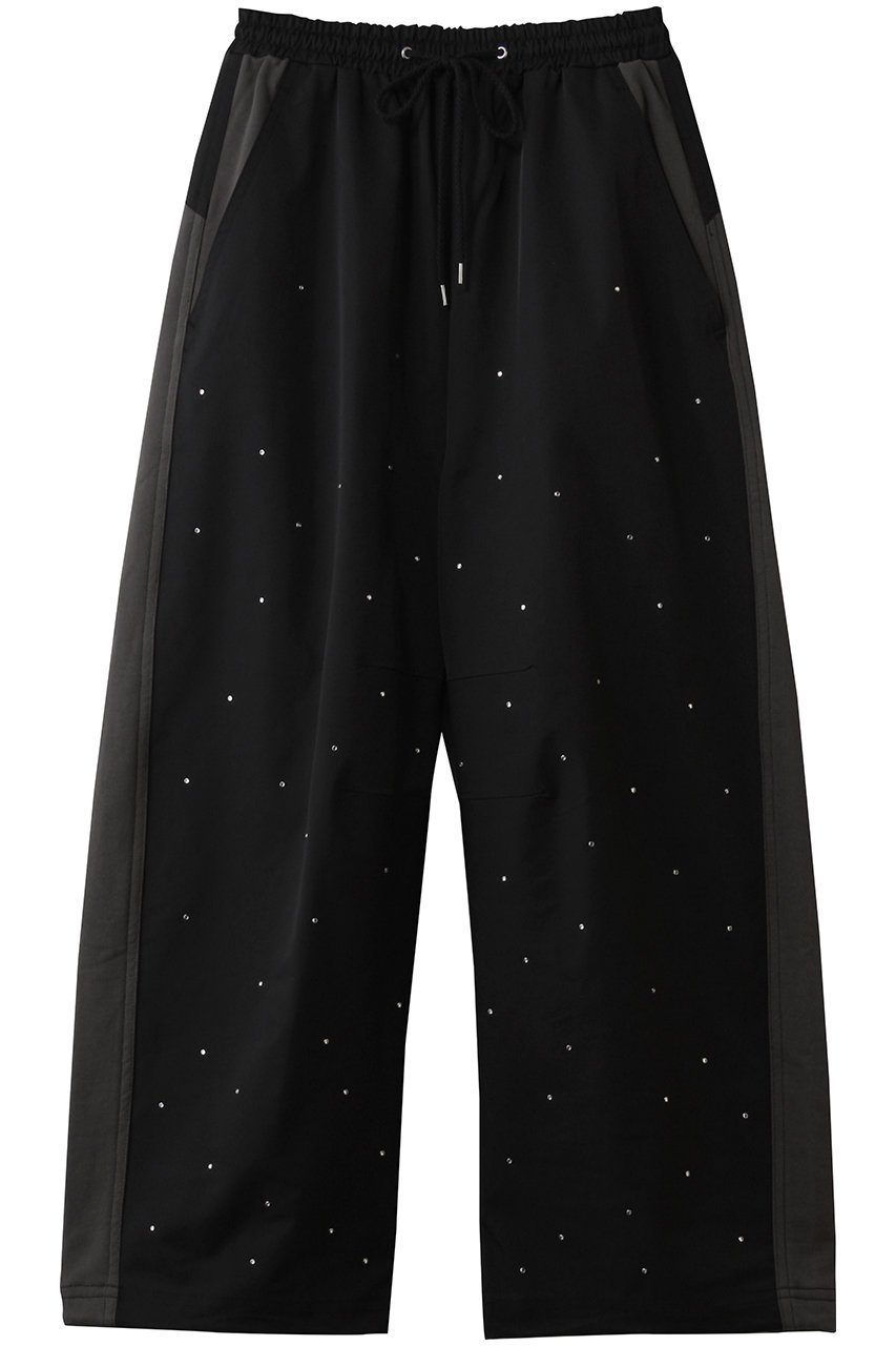 【メゾンスペシャル/MAISON SPECIAL】のDocking Rhinestone Easy Pants/ドッキングラインストーンイージーパンツ インテリア・キッズ・メンズ・レディースファッション・服の通販 founy(ファウニー) 　ファッション　Fashion　レディースファッション　Fashion for Women　パンツ　Pants & Trousers　ストーン　Stone, Gem-Like　ドッキング　Docking, Mixed Material　フロント　Front, Front Design　ワイド　Wide, Wide Fit　BLK(ブラック)|ID: prp329100004902551 ipo3291000000036689576